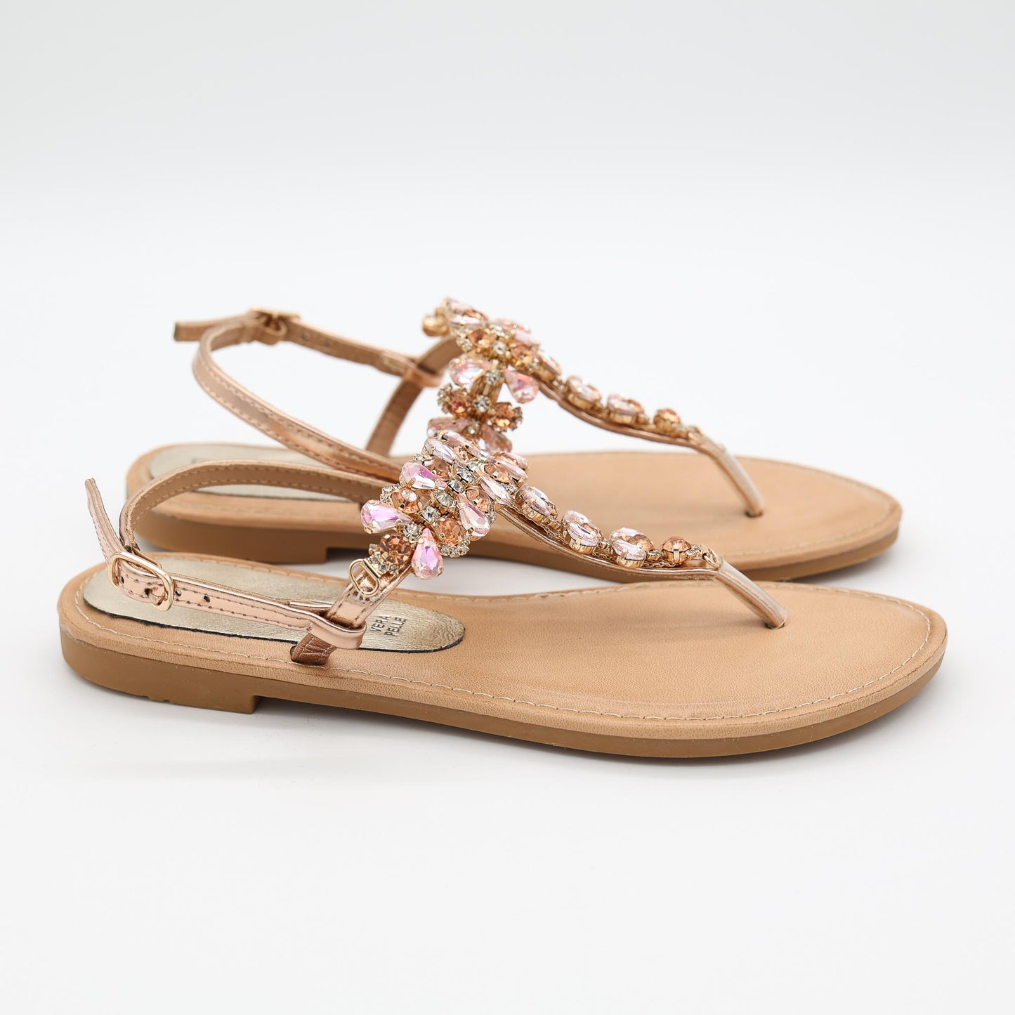 SANDALO FLAT INFRADITO PIETRE CHAMPAGNE 