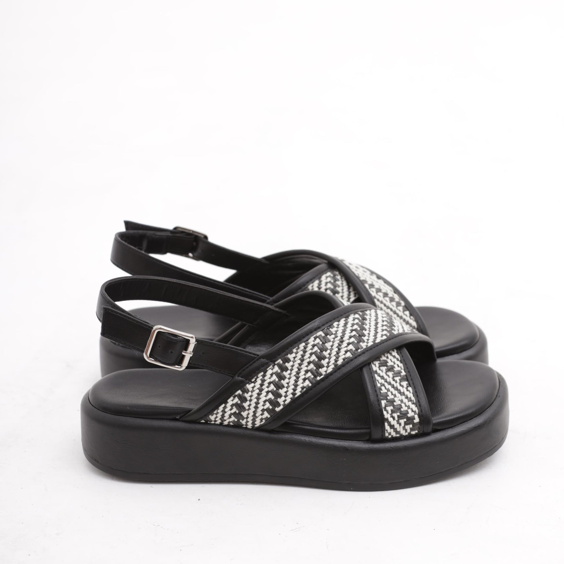 SANDALO FLATFORM INCROCIO NERO 