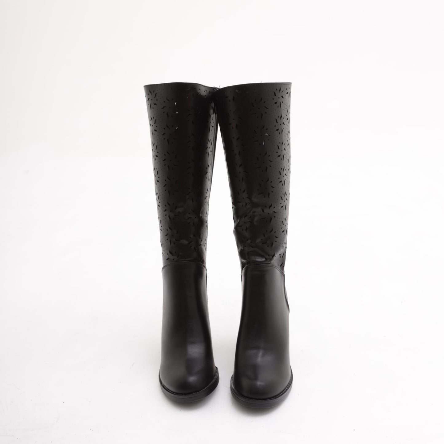 STIVALE TACCO TRAFORATO FIORE  NERO<BR/> 
