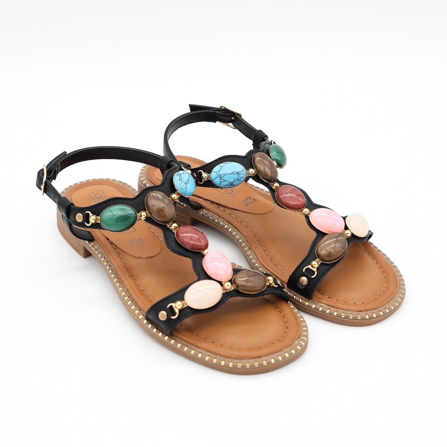 SANDALO FLAT PIETRE NERO 
