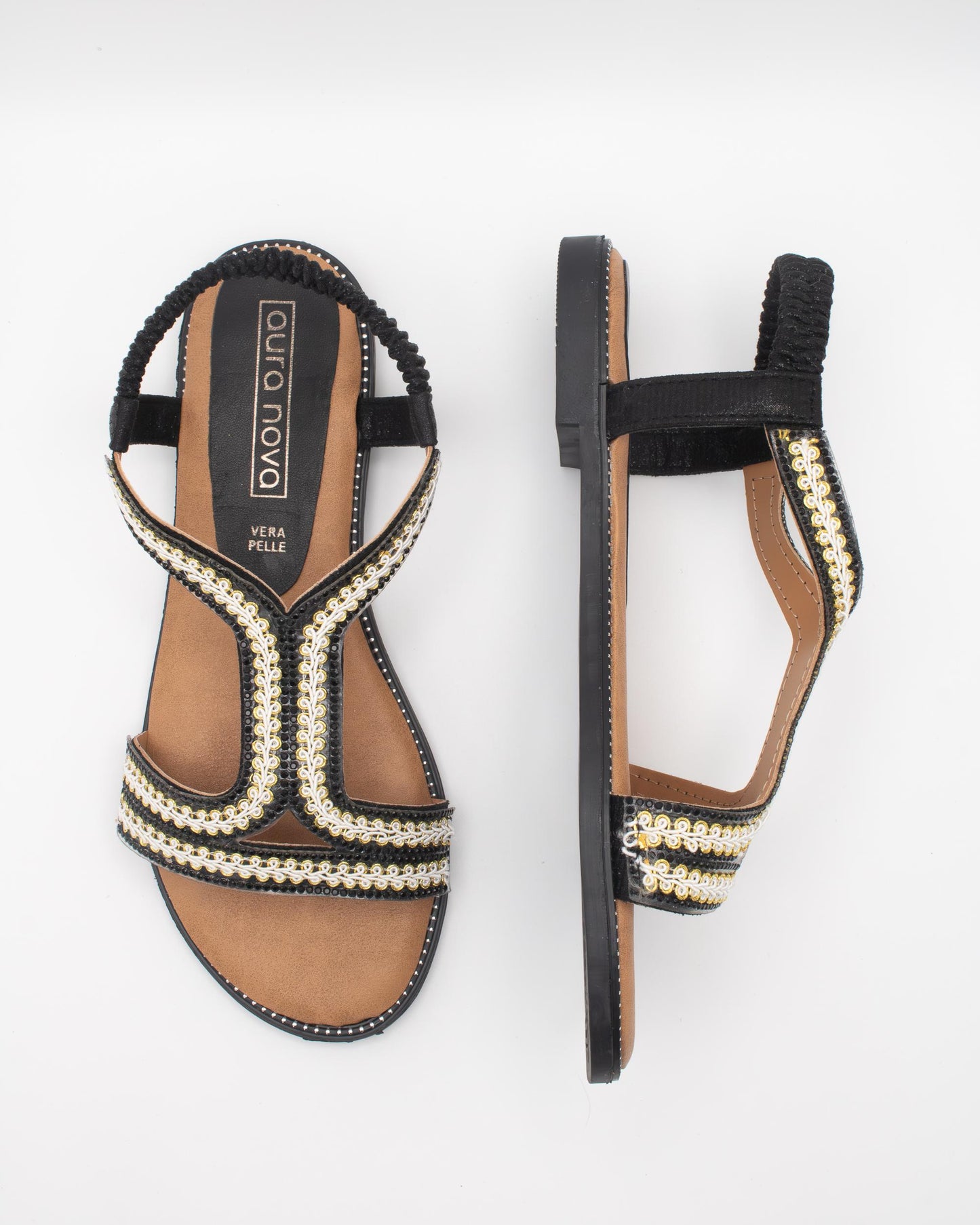 SANDALO FLAT BOHO RICAMO NERO 