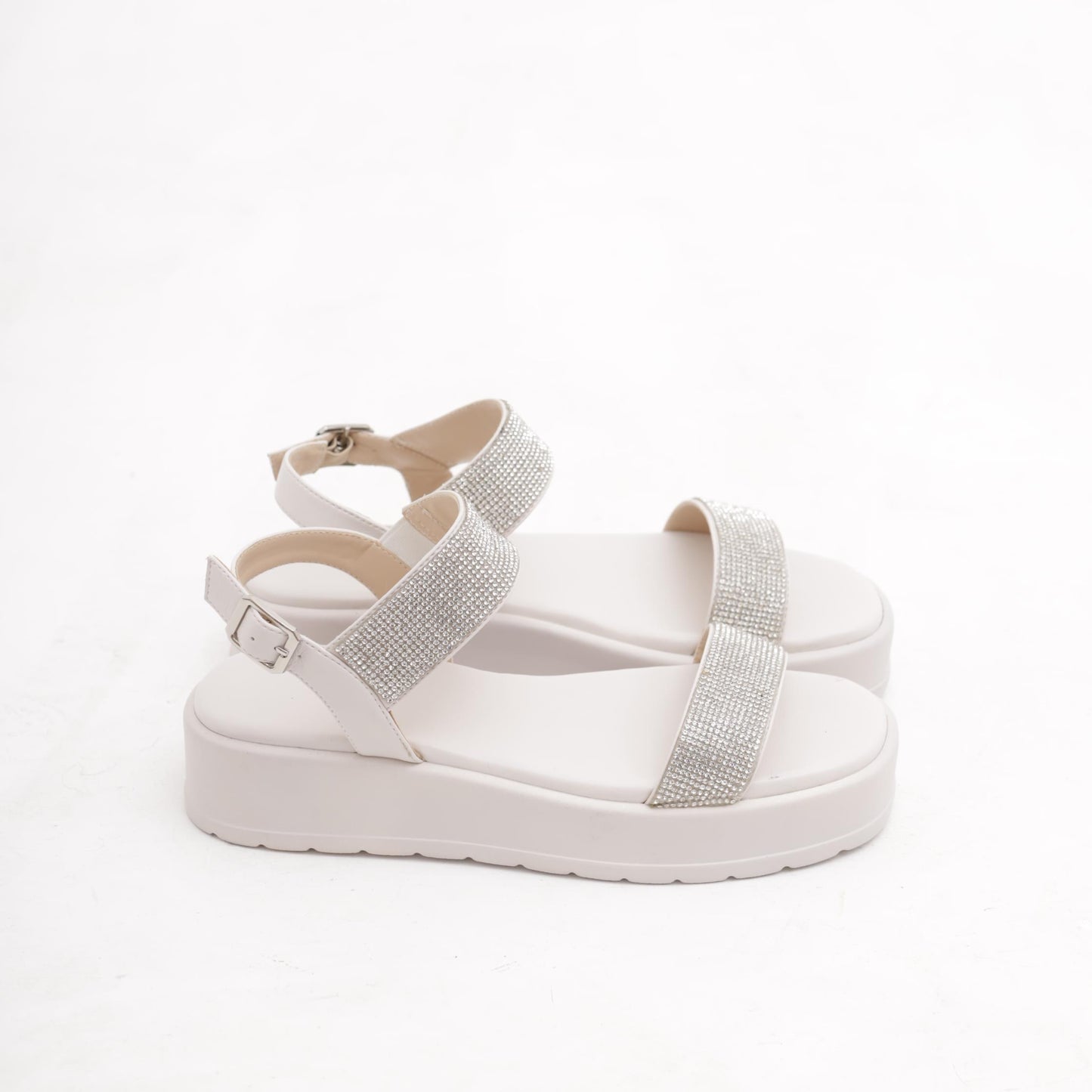 SANDALO FLATFORM STRASS BIANCO 