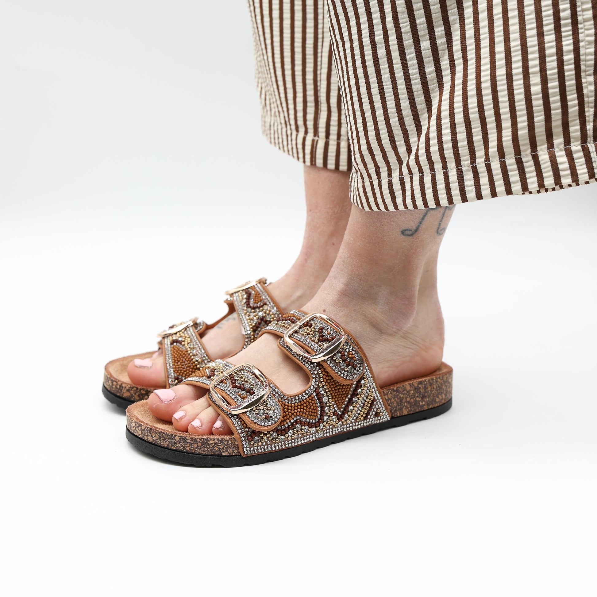 SANDALO BIO PERLINE CAMEL 