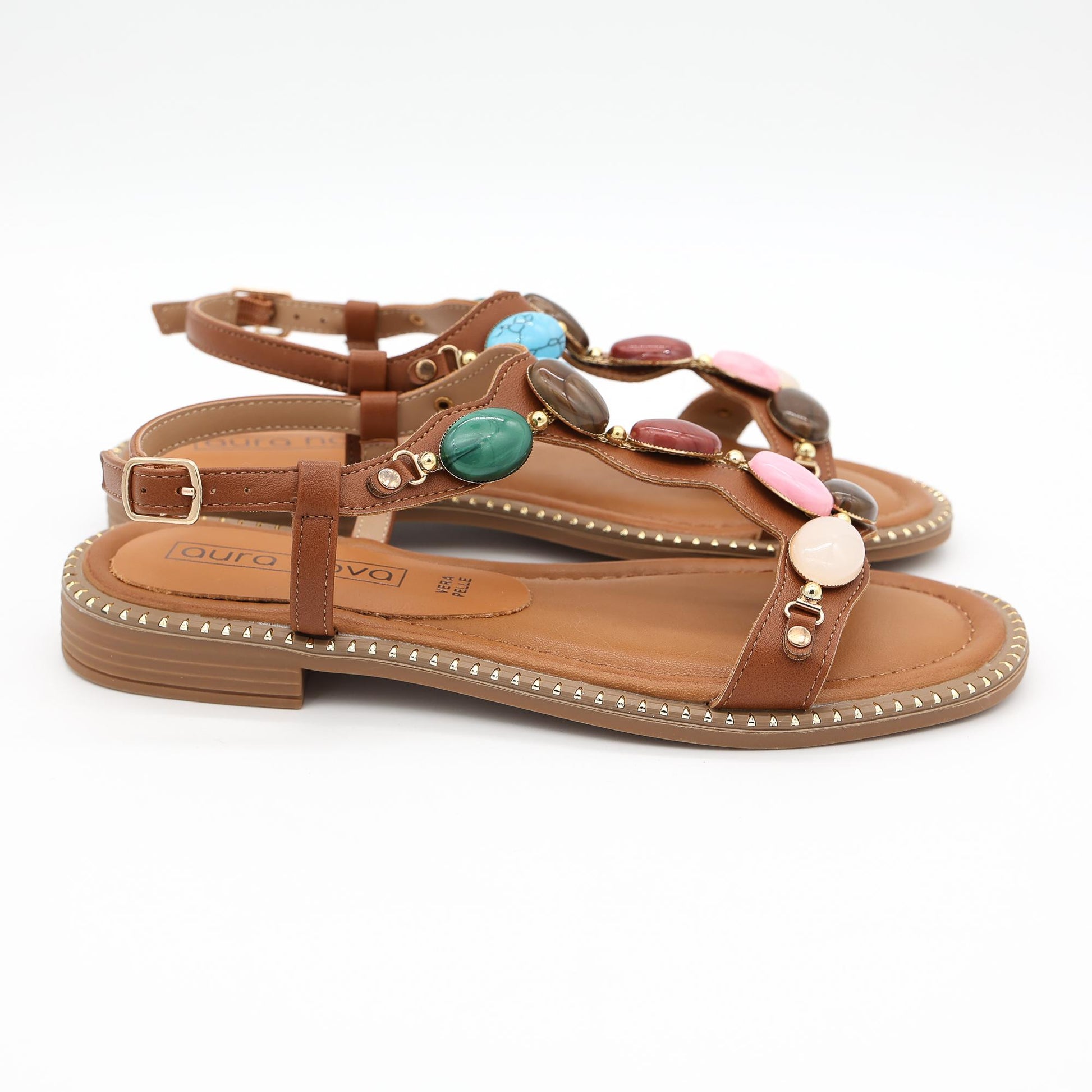 SANDALO FLAT PIETRE CAMEL 