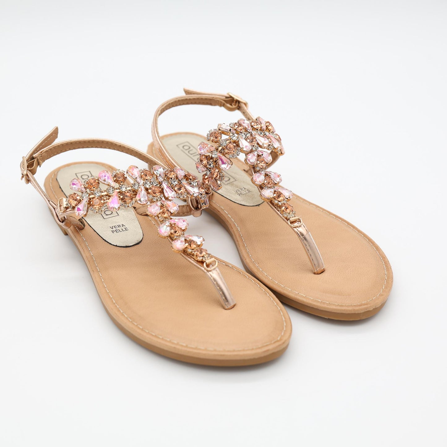 SANDALO FLAT INFRADITO PIETRE CHAMPAGNE 