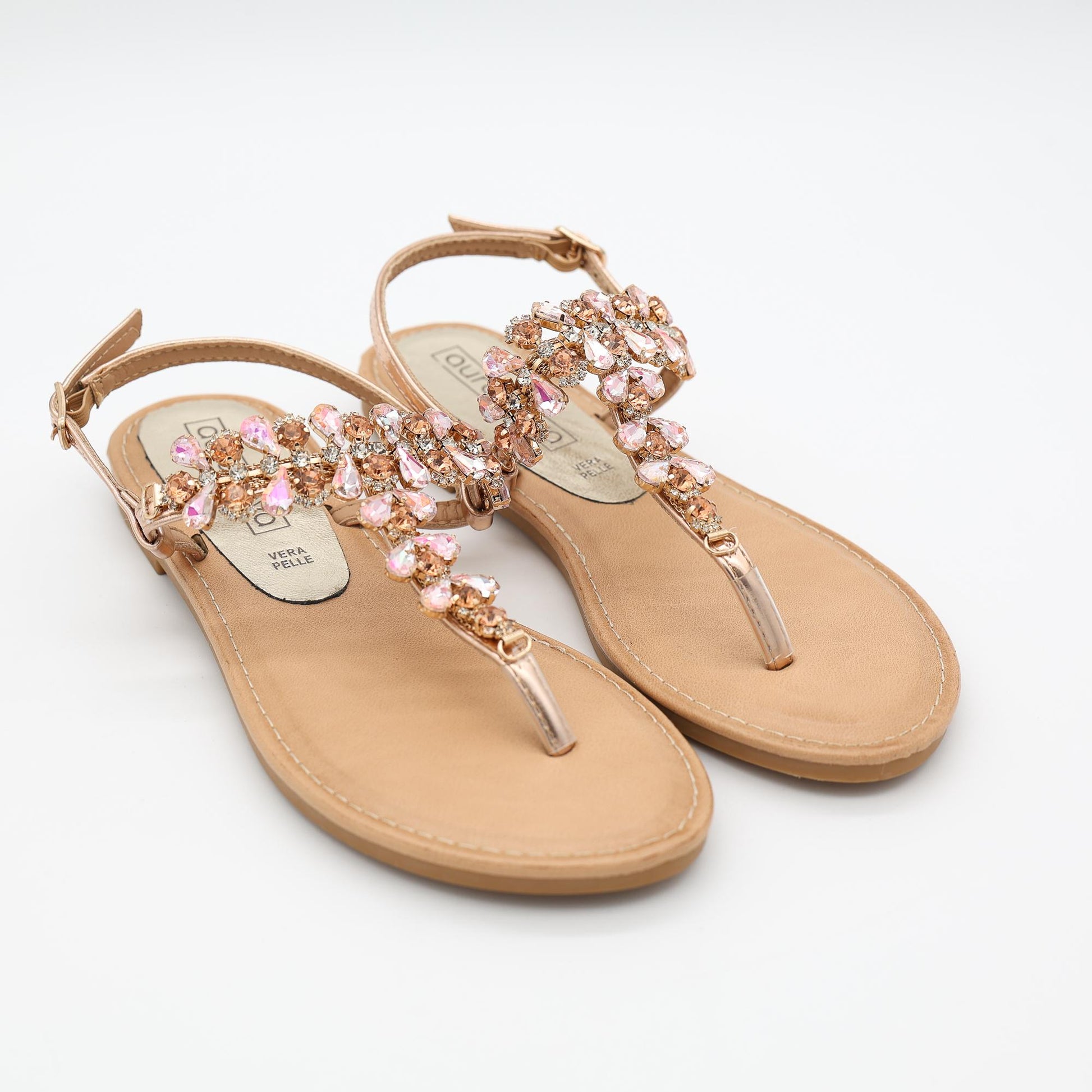 SANDALO FLAT INFRADITO PIETRE CHAMPAGNE 