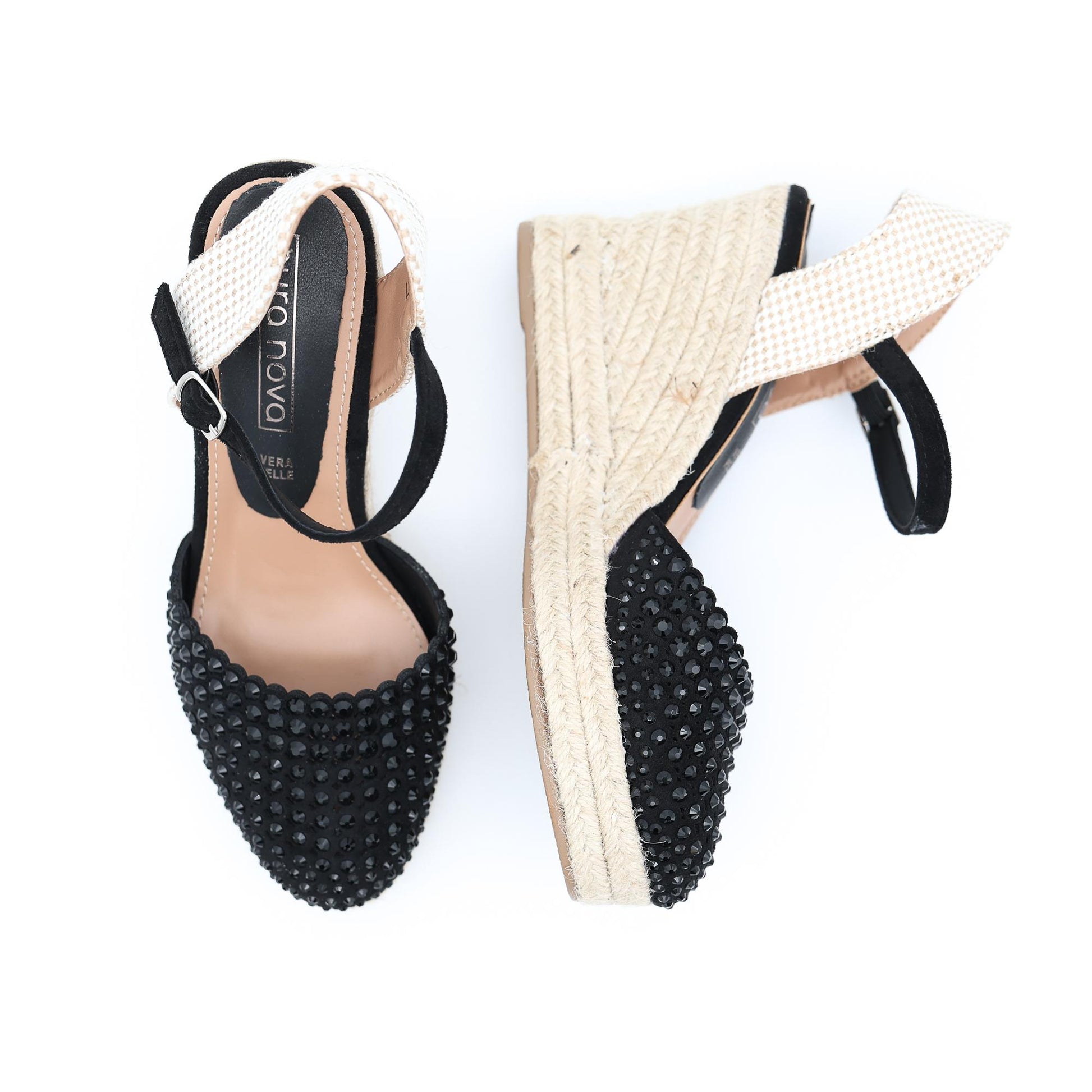 SANDALO ZEPPA CORDA STRASS NERO 