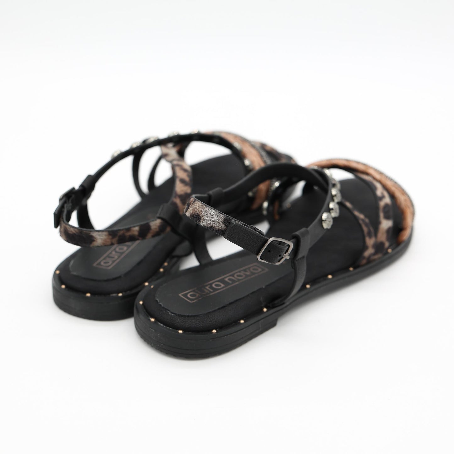 SANDALO FLAT ANIMALIER NERO 