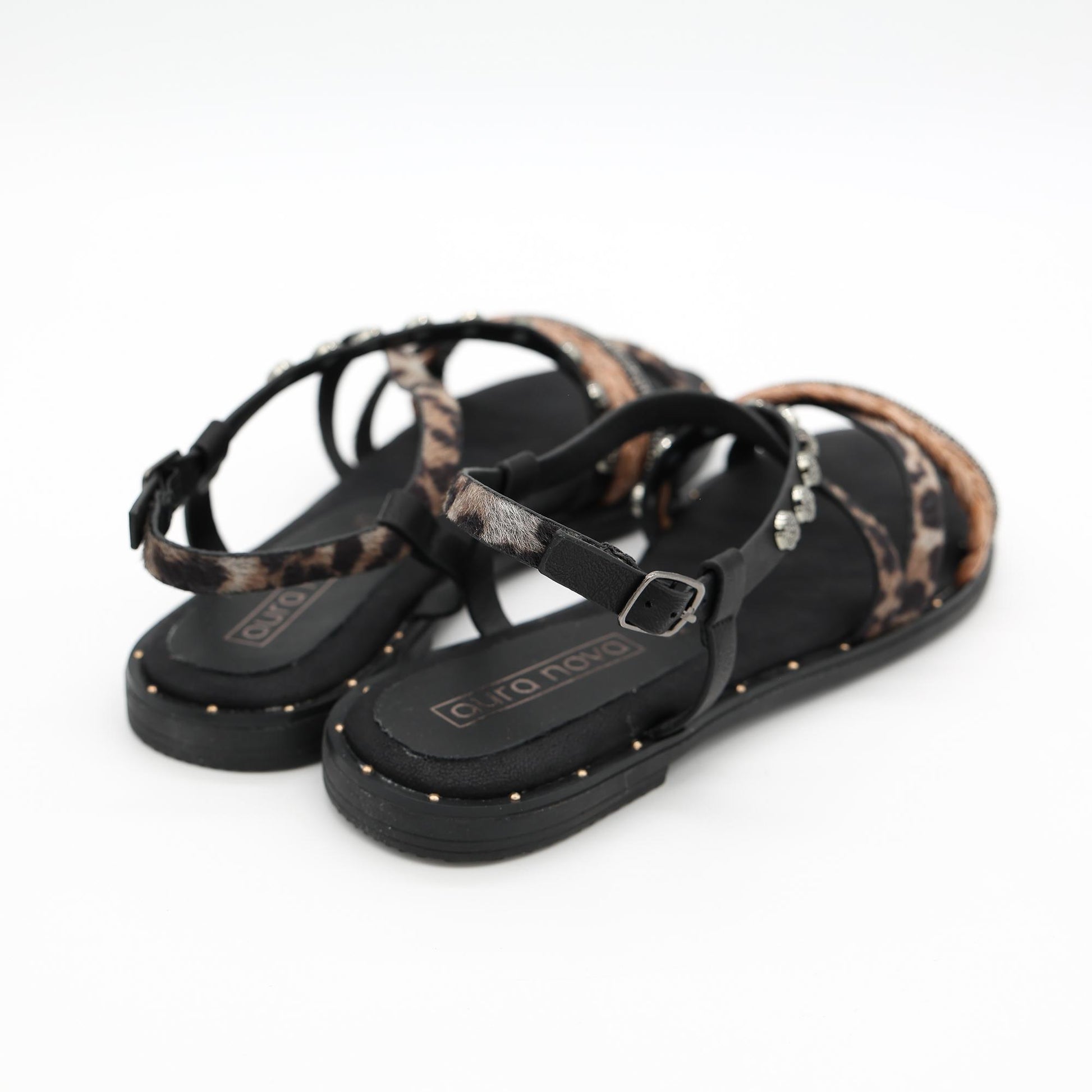 SANDALO FLAT ANIMALIER NERO 