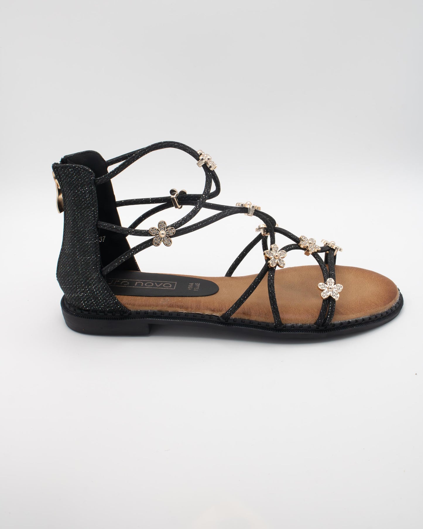 SANDALO FLAT FIORI NERO 