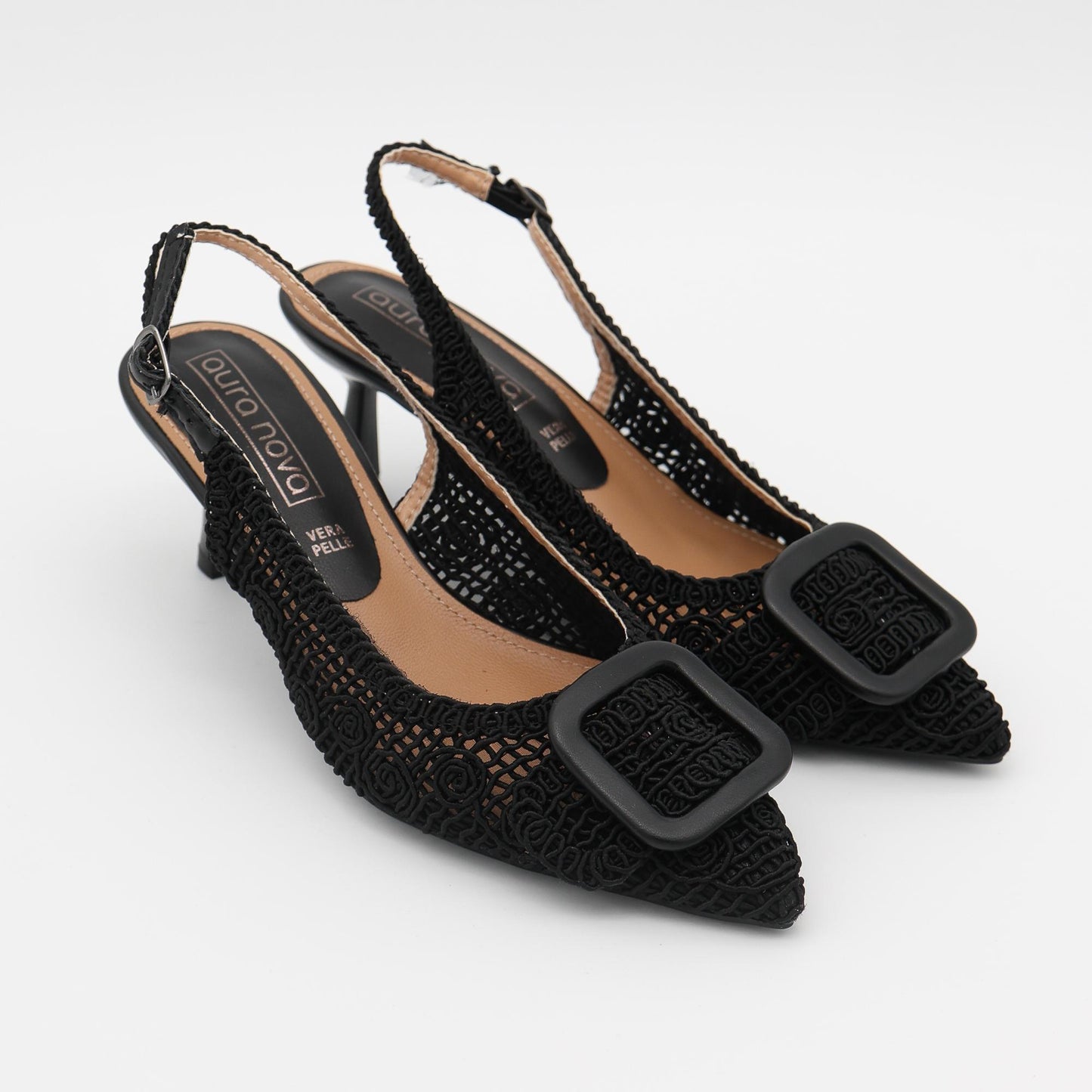 SLINGBACK CROCHET FIBBIA NERO 