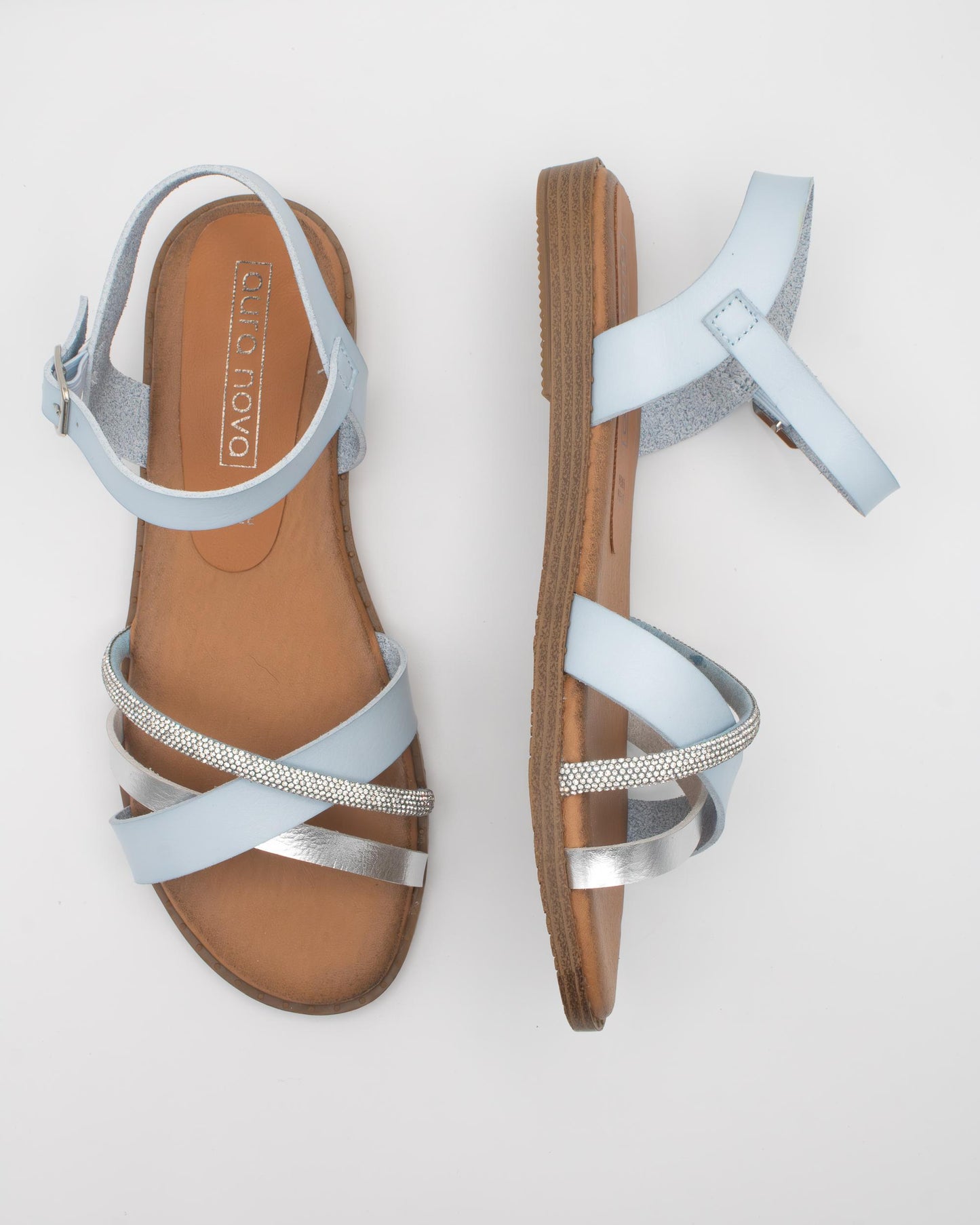 SANDALO FLAT STRASS AZZURRO 