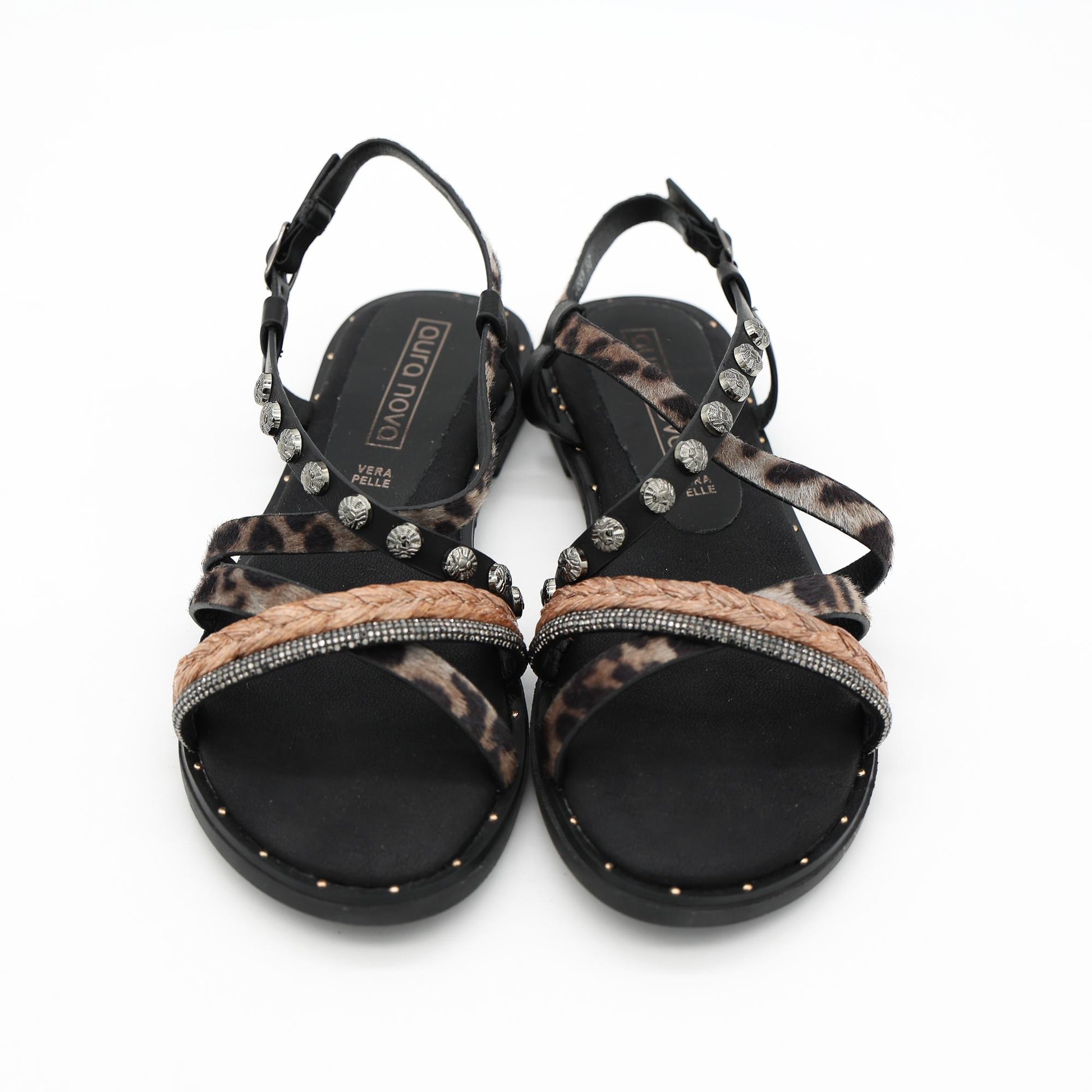 SANDALO FLAT ANIMALIER NERO 