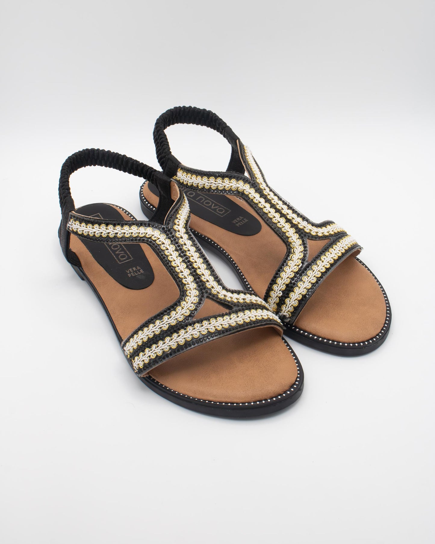 SANDALO FLAT BOHO RICAMO NERO 