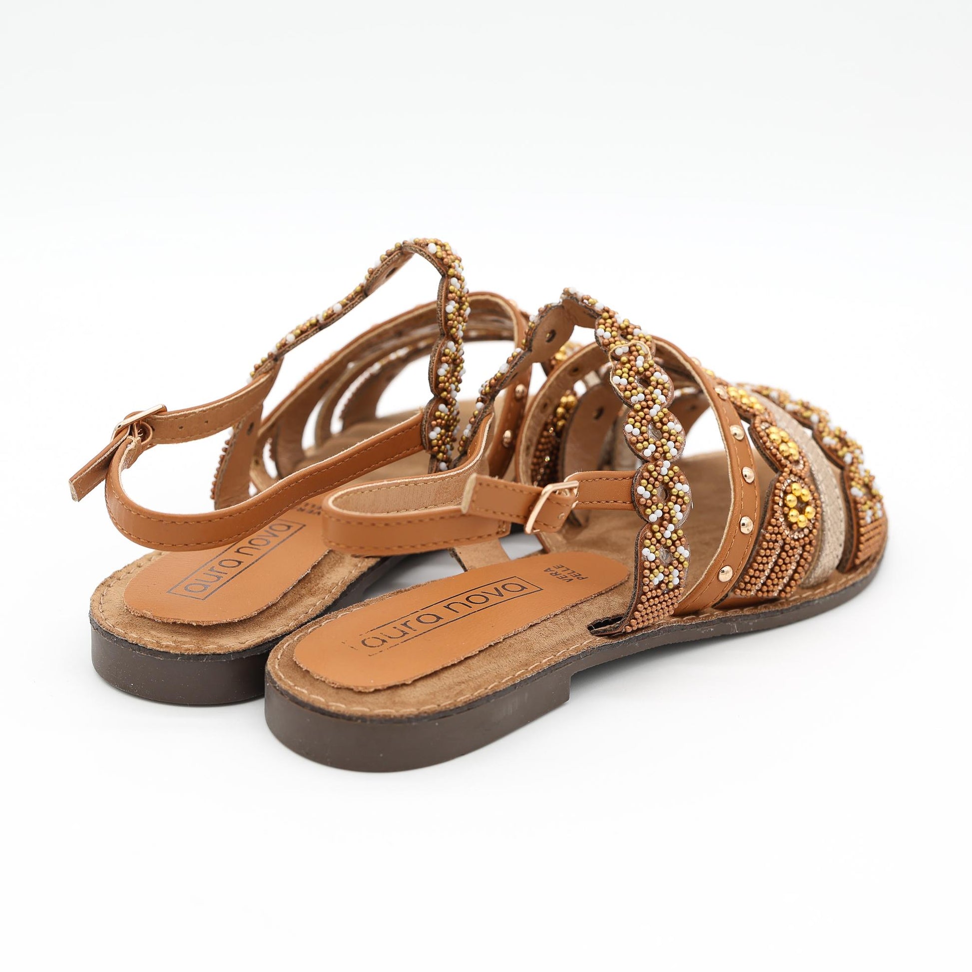 SANDALO FLAT PERLINE CAMEL 