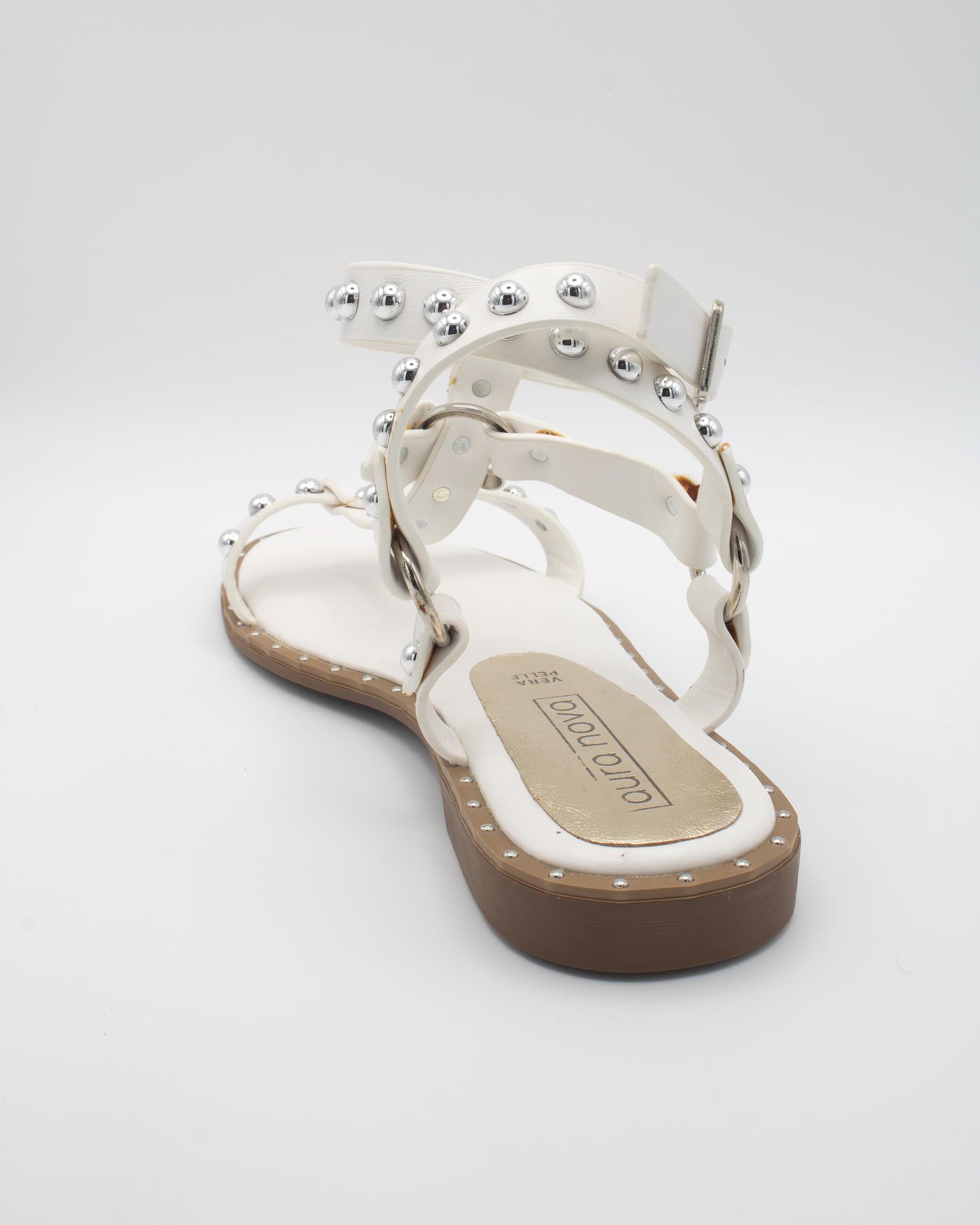 SANDALO FLAT BORCHIE ANELLO BIANCO 