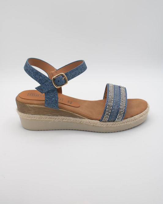 SANDALO ZEPPA TESSUTO STRASS BLU 