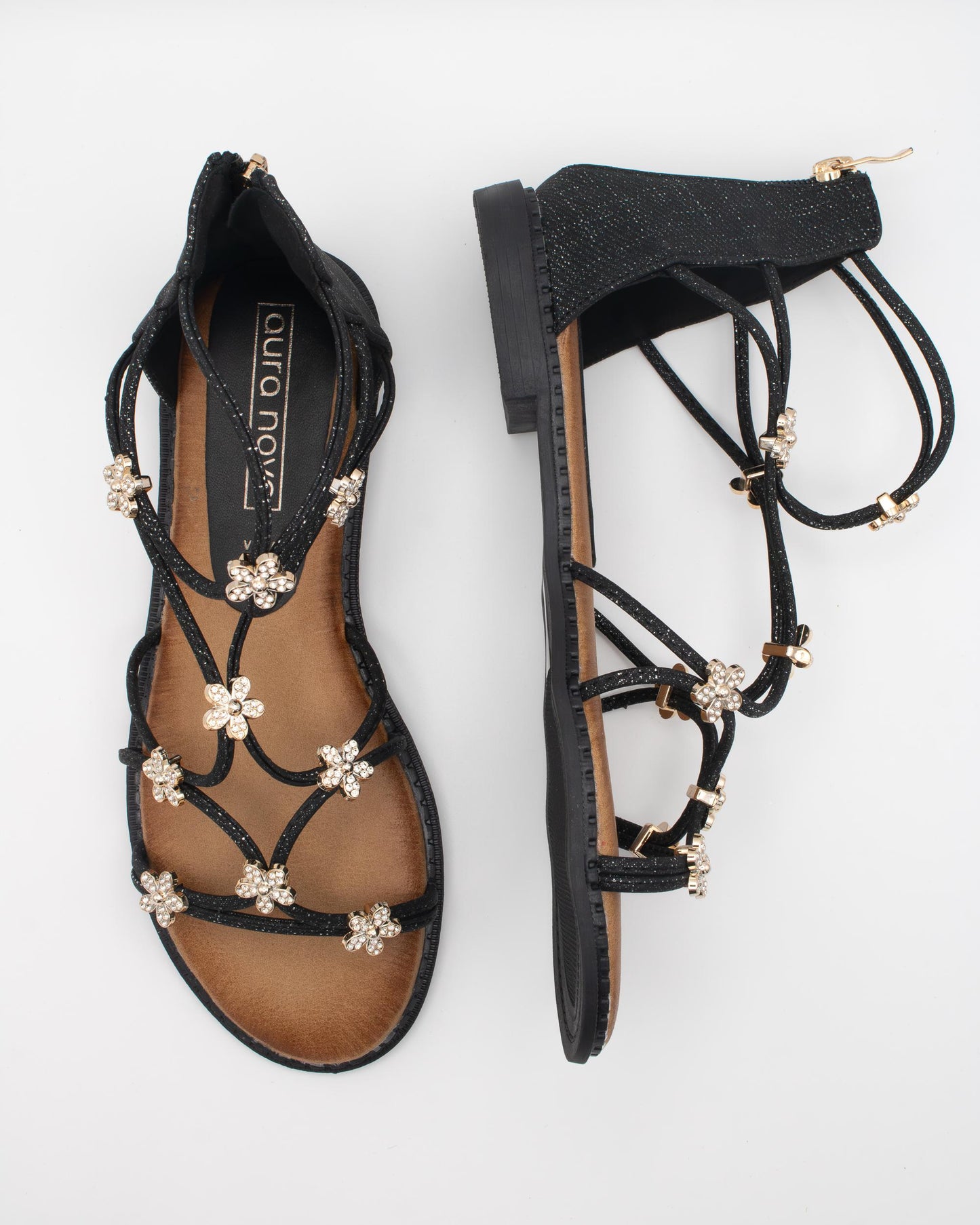SANDALO FLAT FIORI NERO 