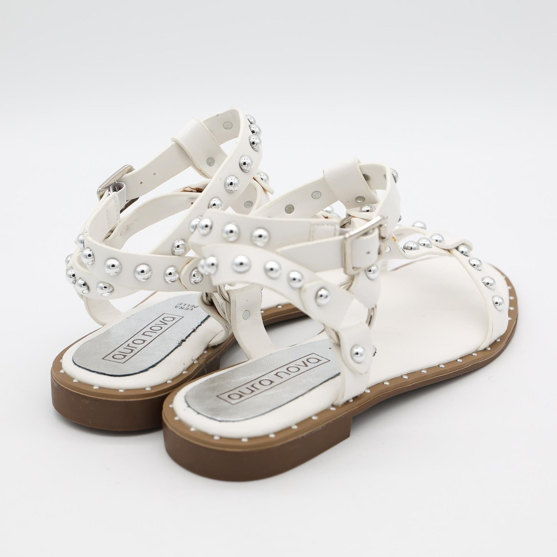 SANDALO FLAT BORCHIE ANELLO BIANCO 