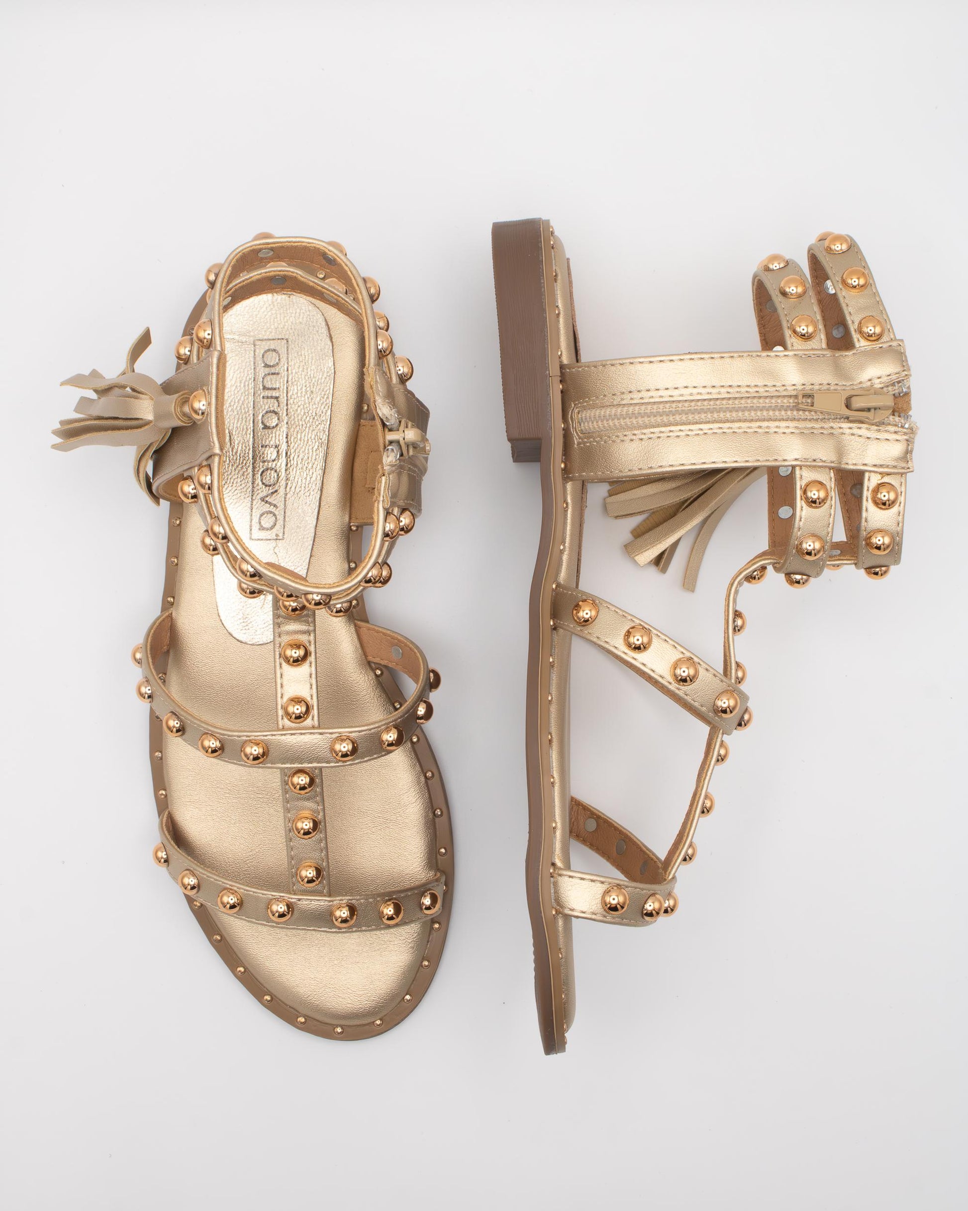SANDALO FLAT BORCHIE NAPPINA PLATINO 