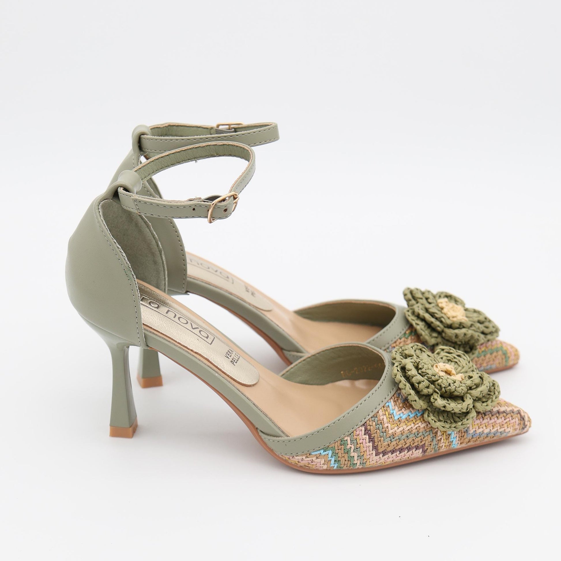 DECOLLETE D'ORSAY RAFIA FIORE VERDE 