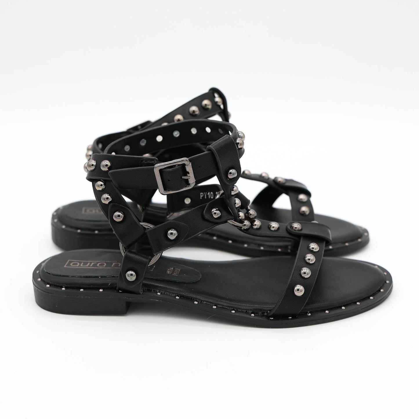SANDALO FLAT BORCHIE ANELLO NERO 