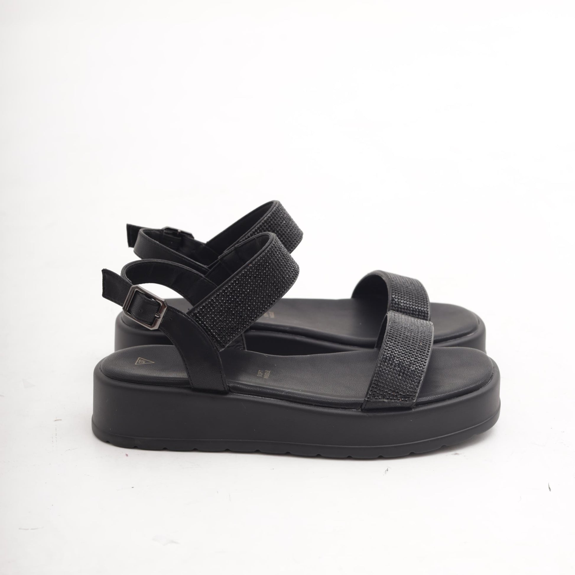 SANDALO FLATFORM STRASS NERO 