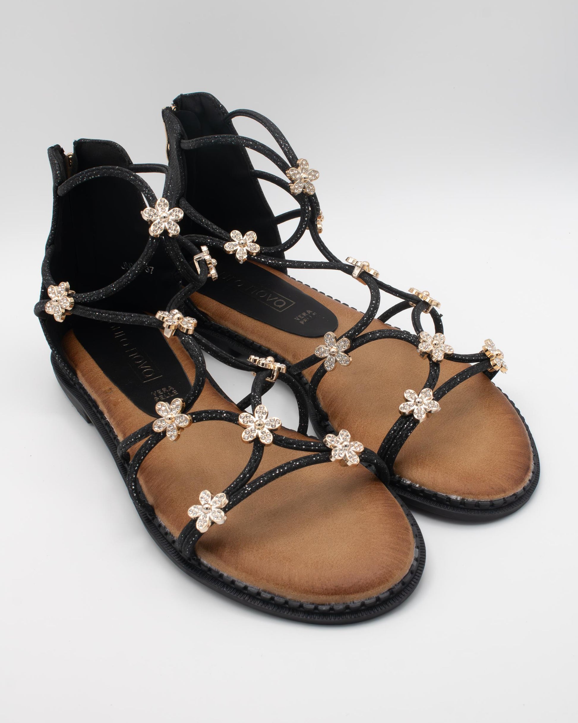 SANDALO FLAT FIORI NERO 