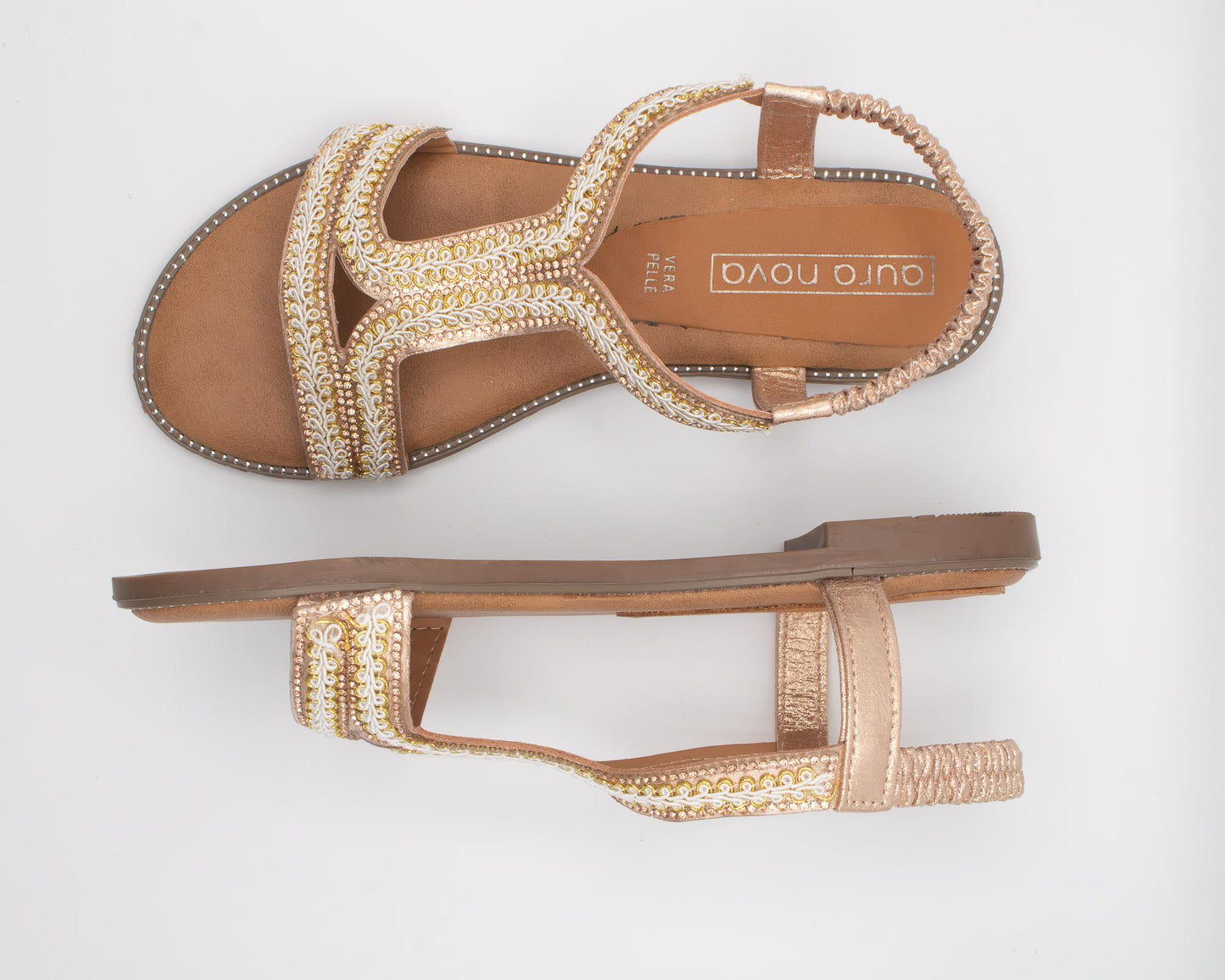 SANDALO FLAT BOHO RICAMO CHAMPAGNE 
