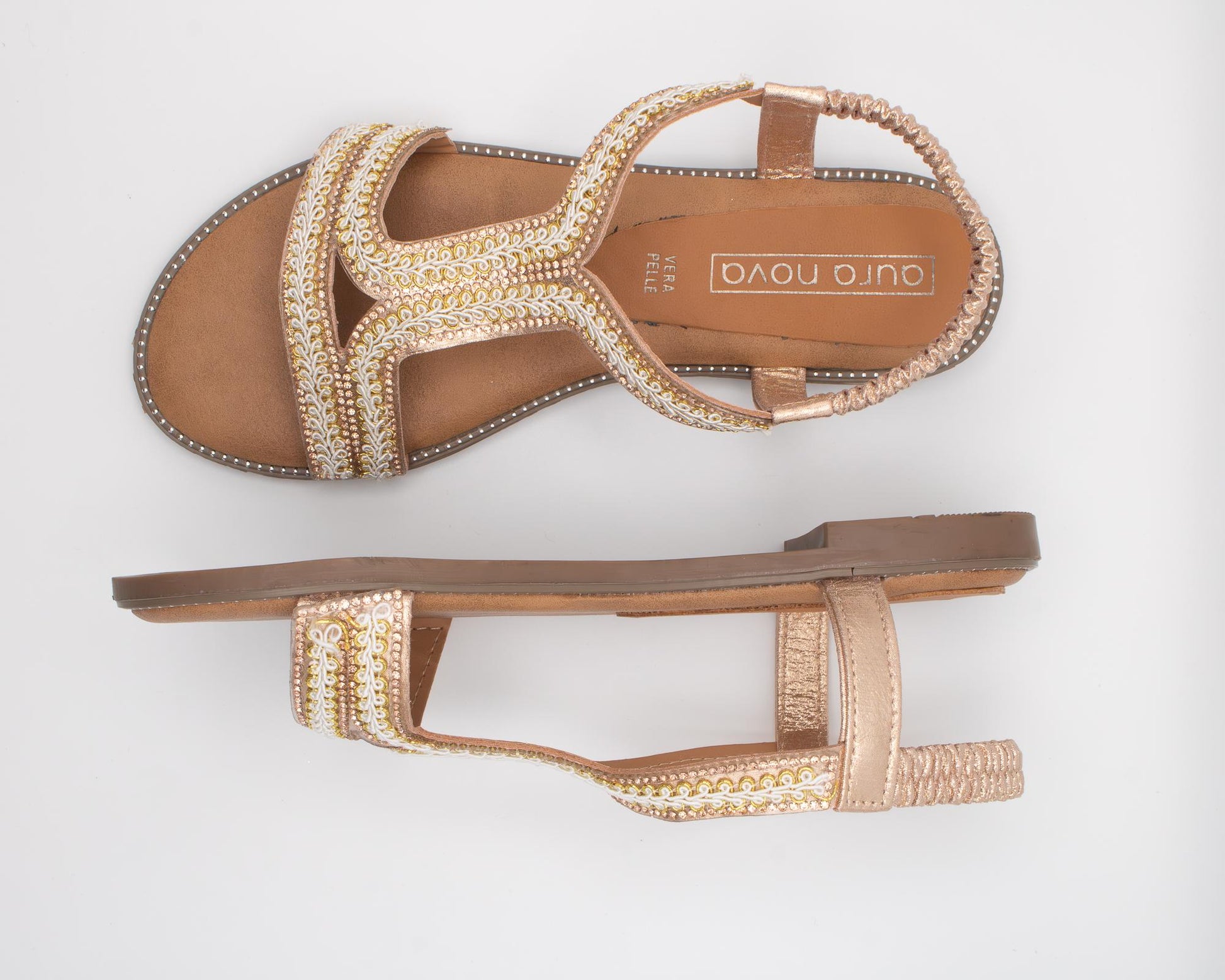 SANDALO FLAT BOHO RICAMO CHAMPAGNE 