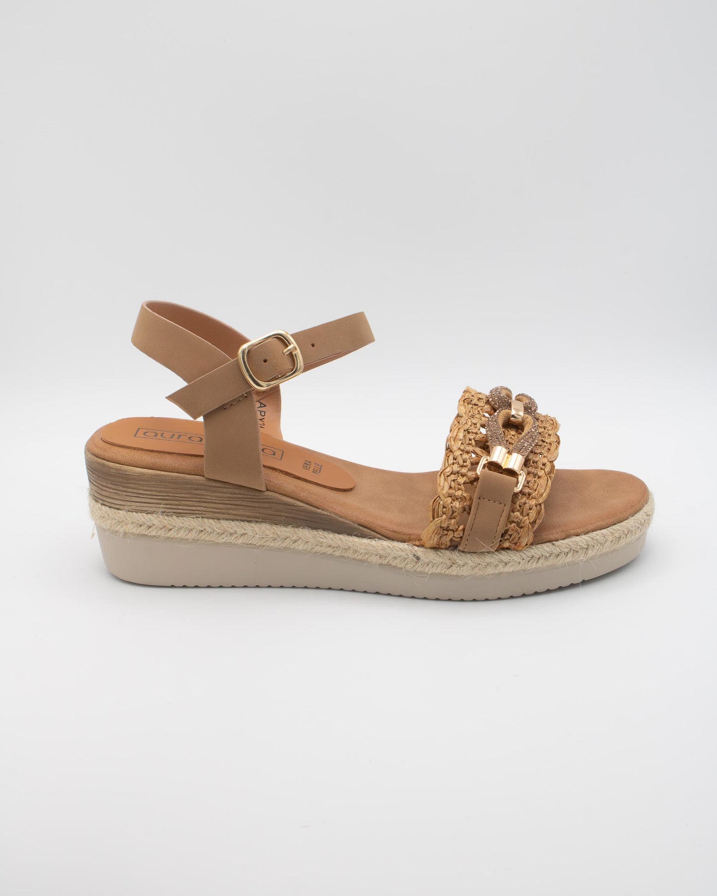 SANDALO ZEPPA RAFIA STRASS CAMEL 
