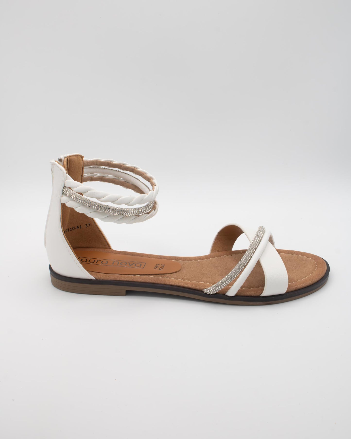 SANDALO FLAT STRASS TRECCIA BIANCO 