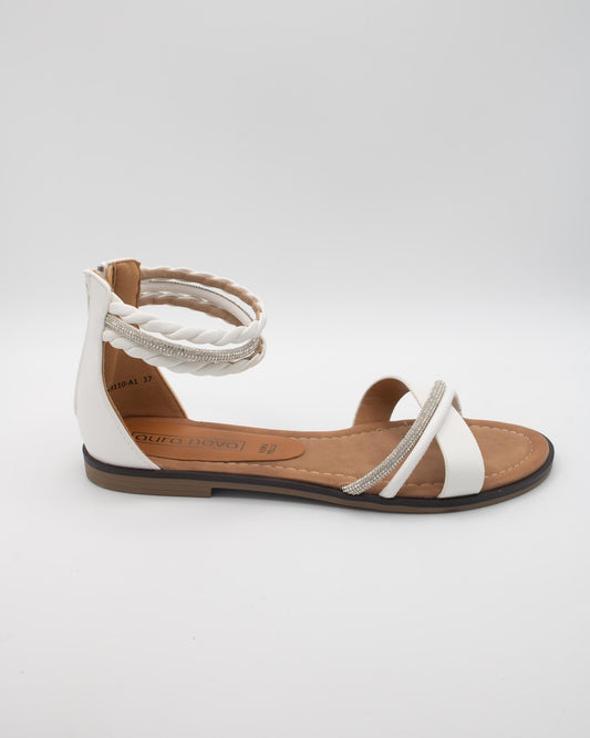 SANDALO FLAT STRASS TRECCIA BIANCO 