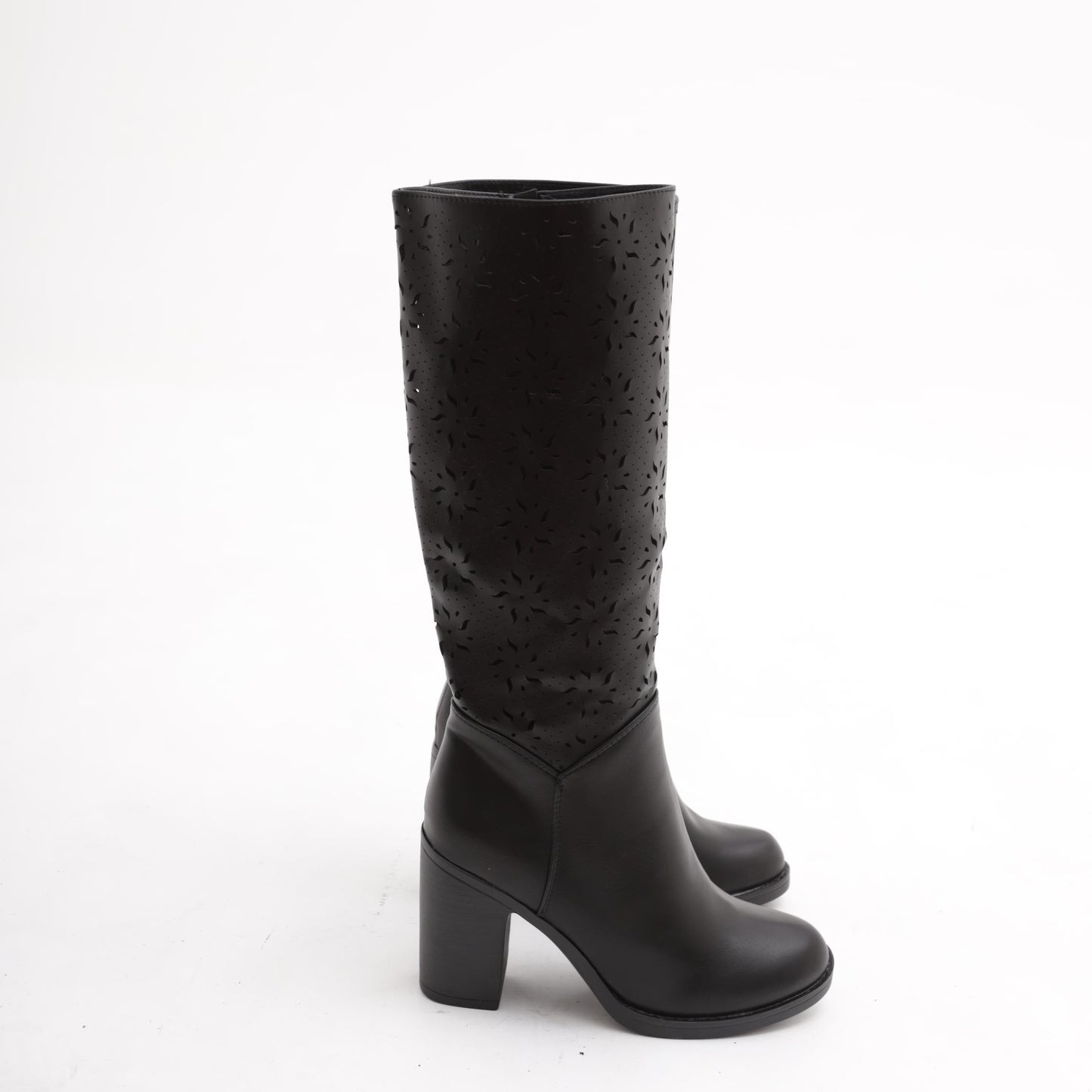 STIVALE TACCO TRAFORATO FIORE  NERO<BR/> 