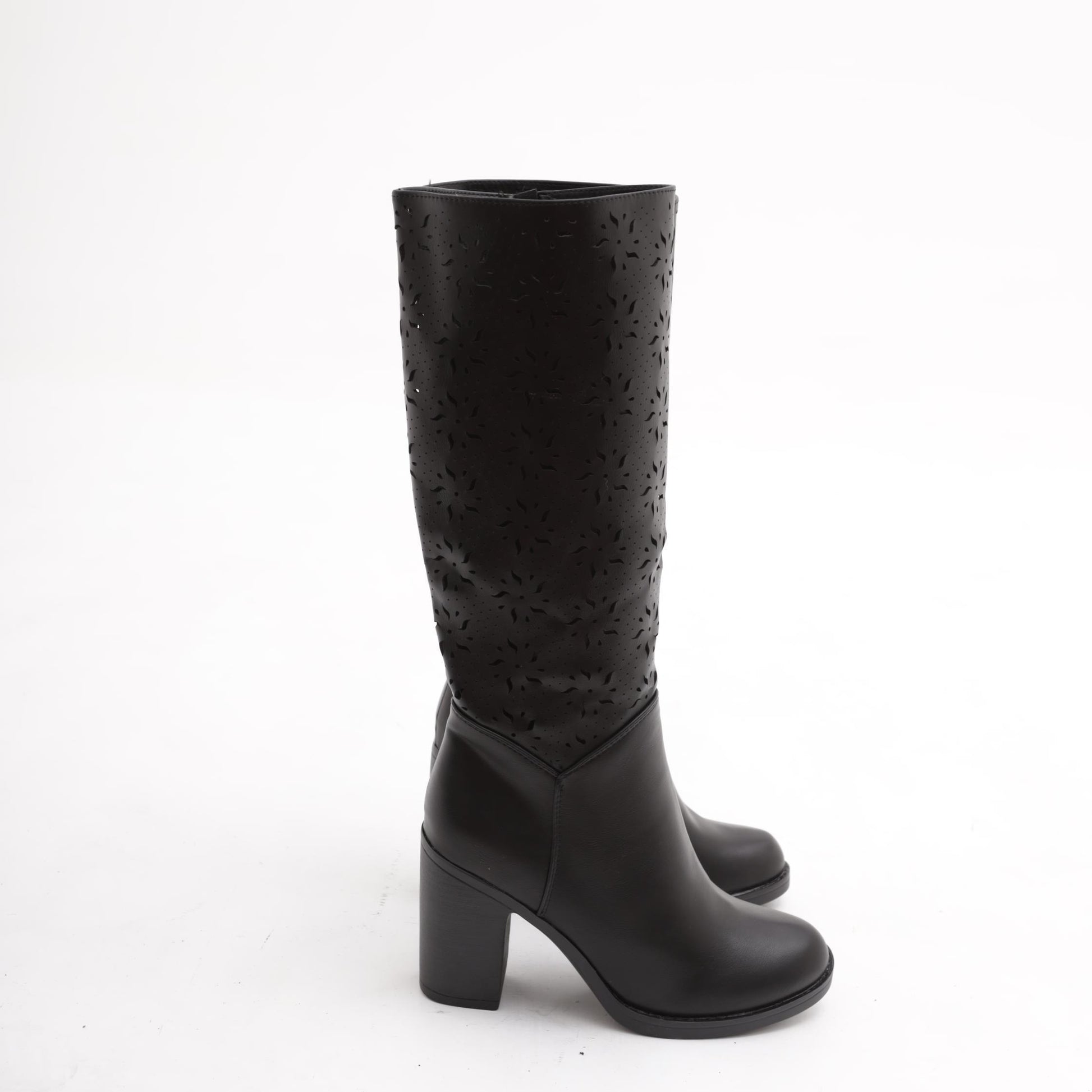 STIVALE TACCO TRAFORATO FIORE  NERO<BR/> 