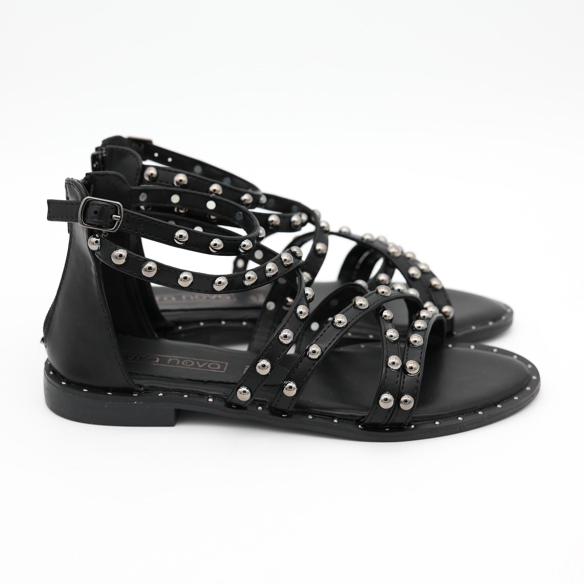 SANDALO FLAT BORCHIE NERO 