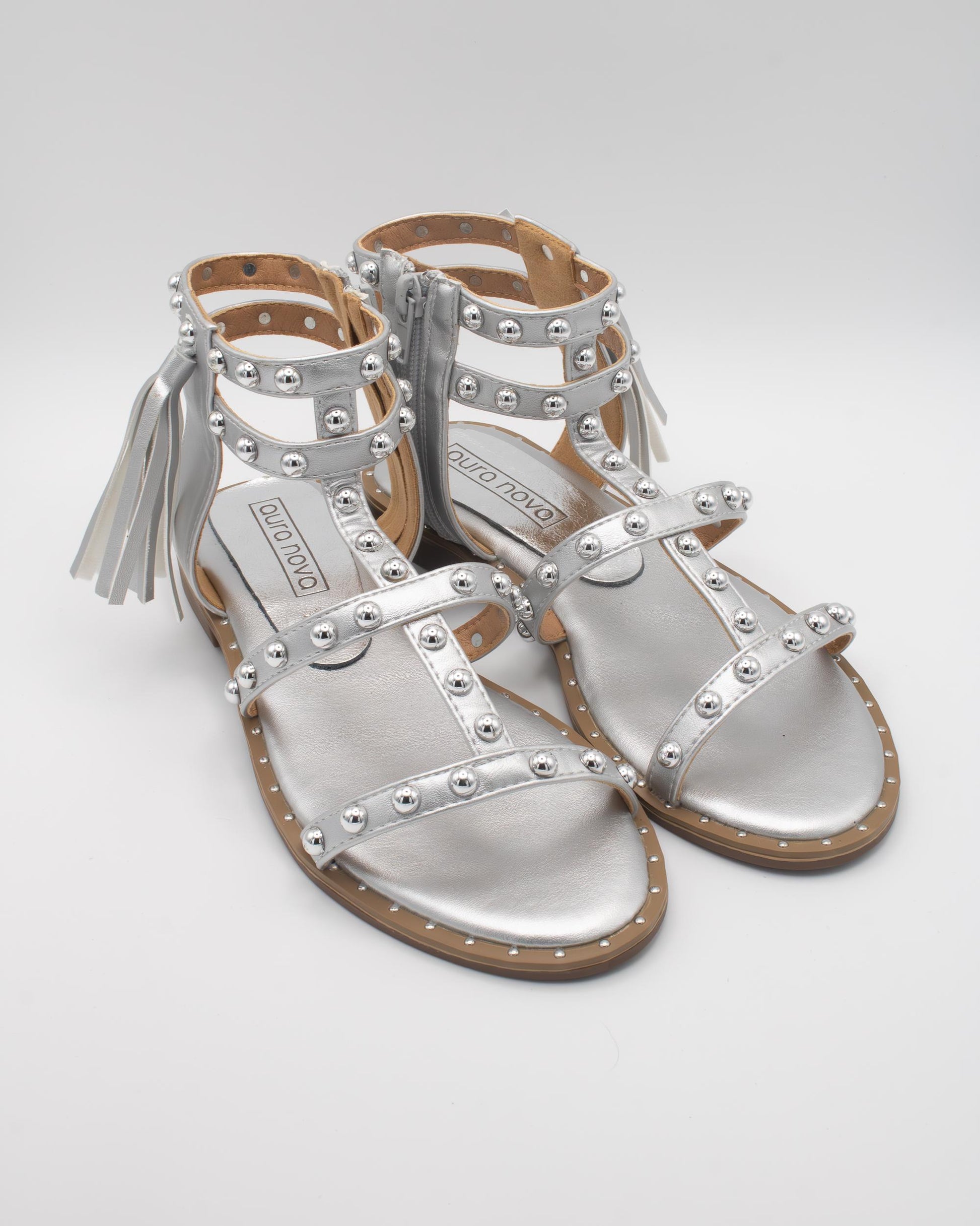 SANDALO FLAT BORCHIE NAPPINA ARGENTO 