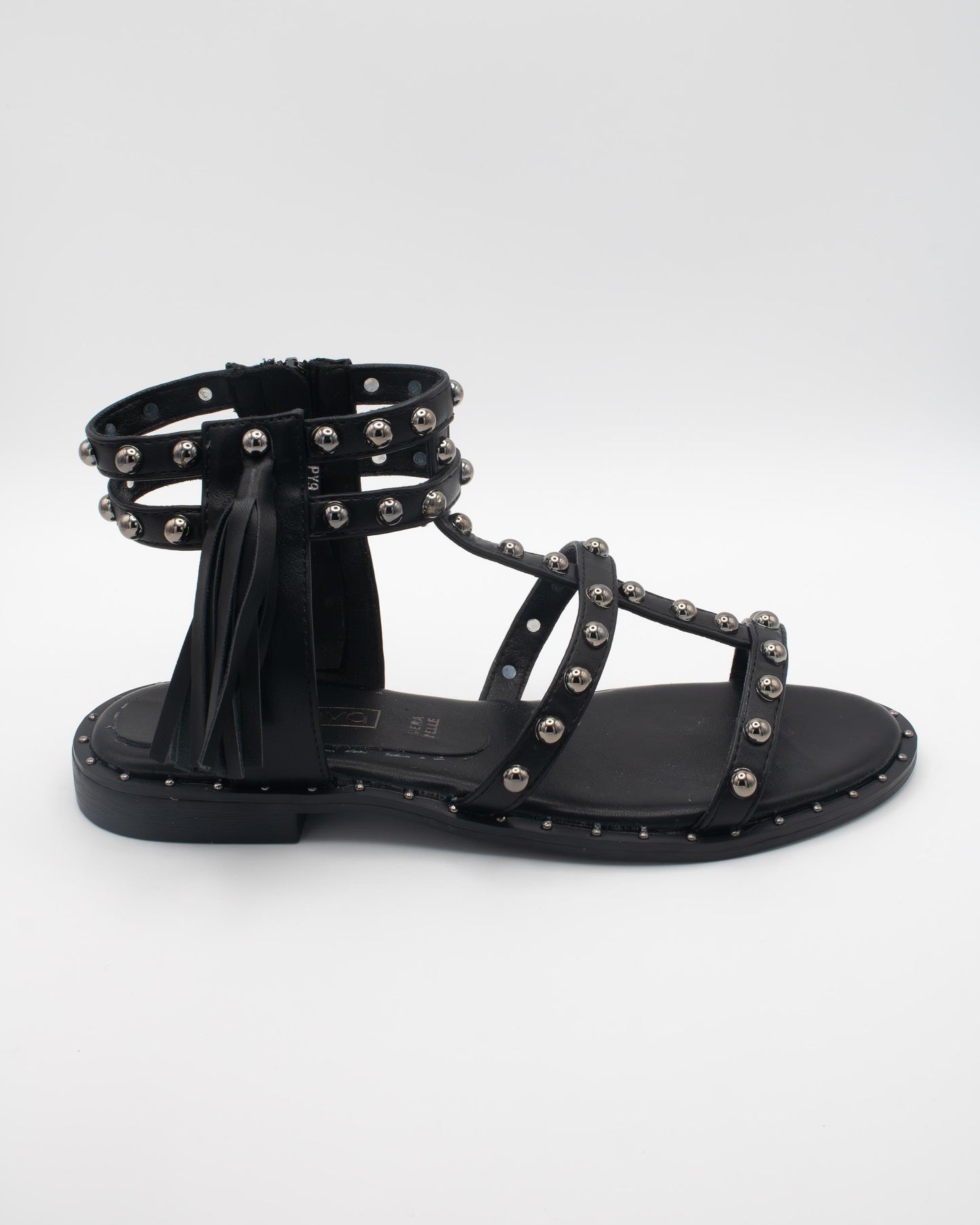 SANDALO FLAT BORCHIE NAPPINA NERO 