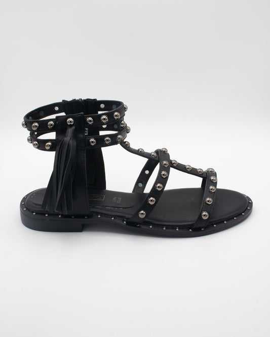 SANDALO FLAT BORCHIE NAPPINA NERO 