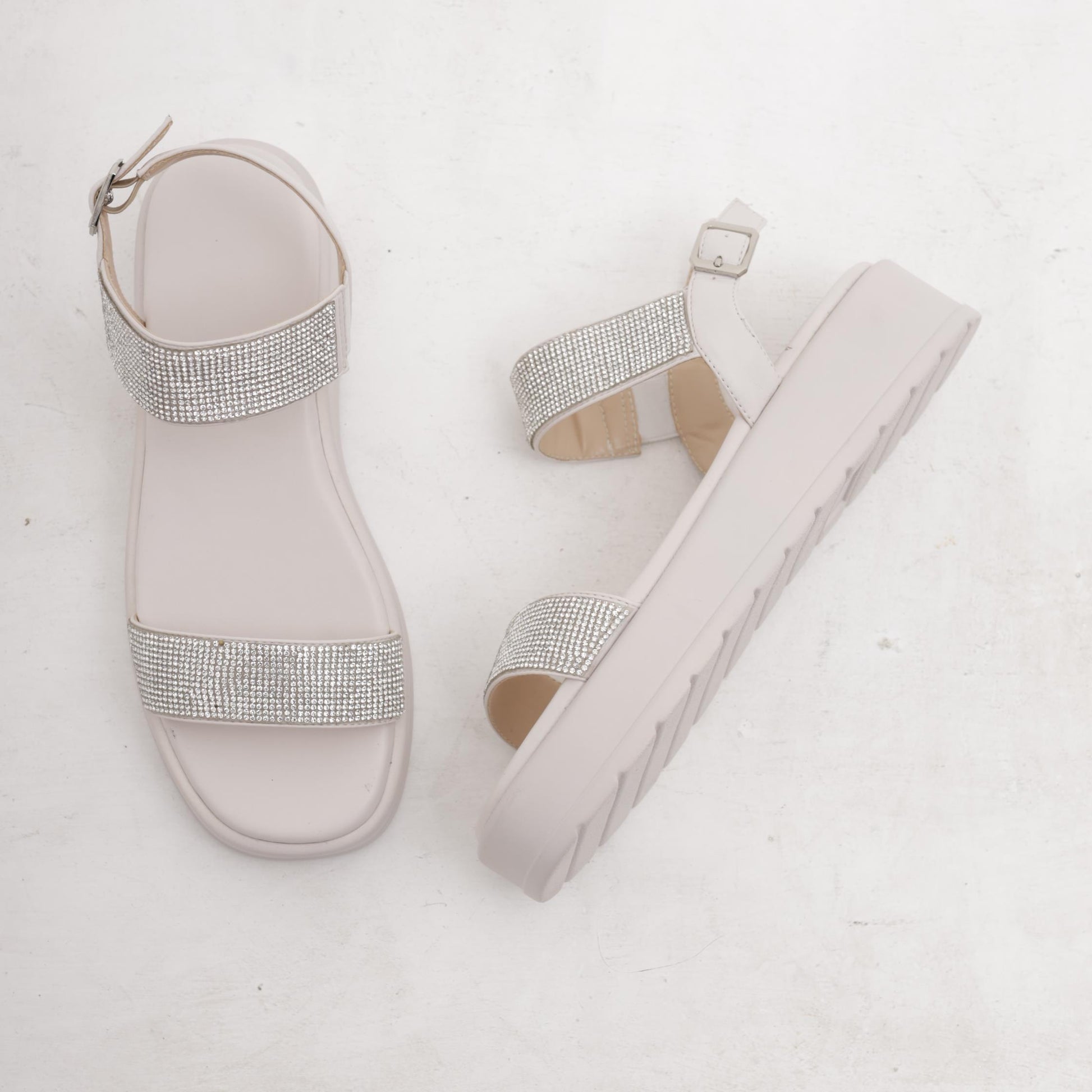 SANDALO FLATFORM STRASS BIANCO 