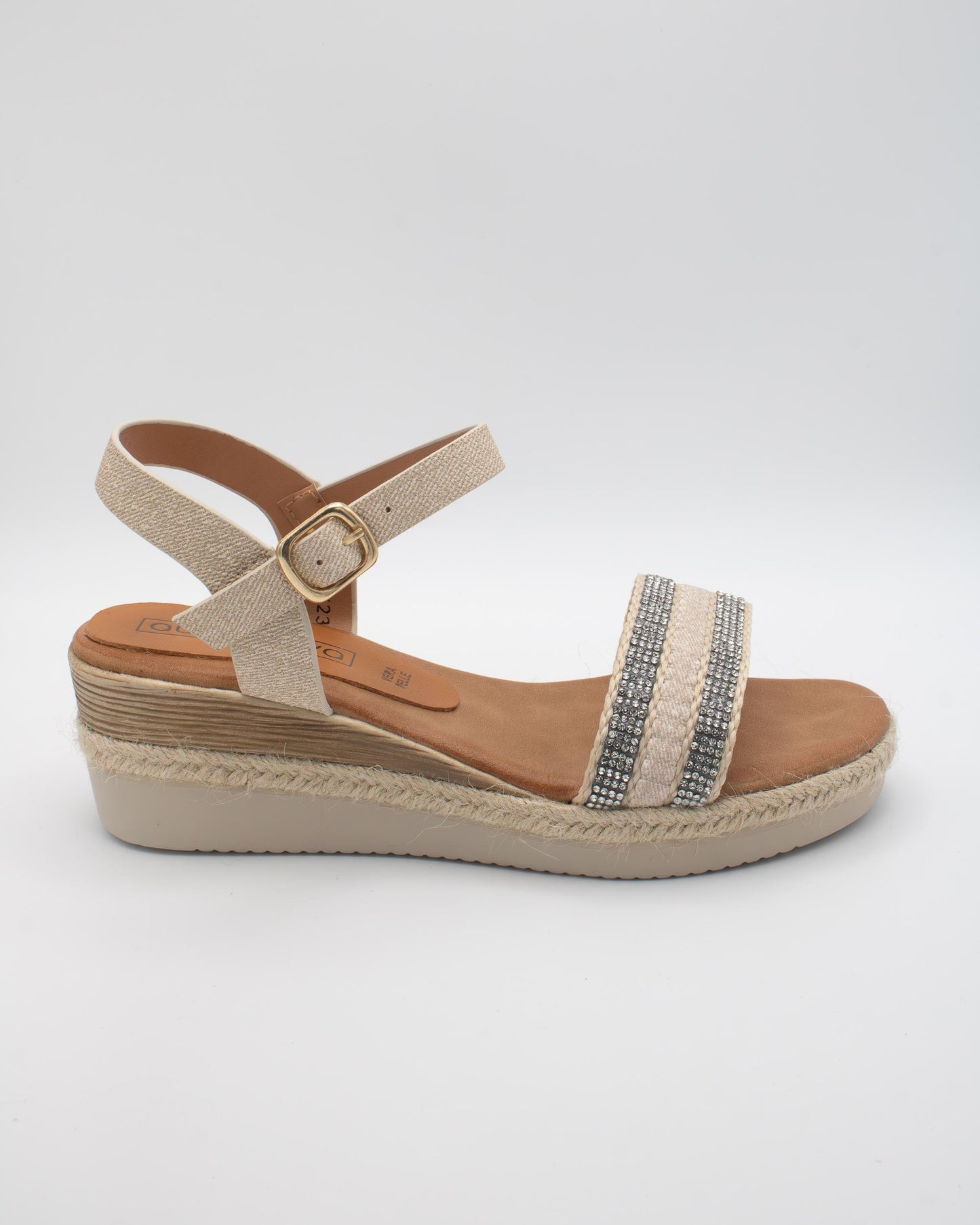 SANDALO ZEPPA TESSUTO STRASS BEIGE 