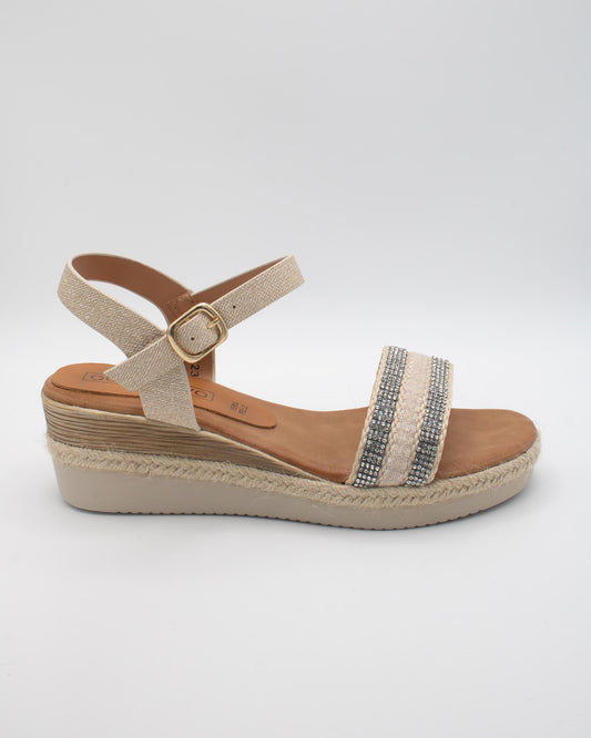 SANDALO ZEPPA TESSUTO STRASS BEIGE 