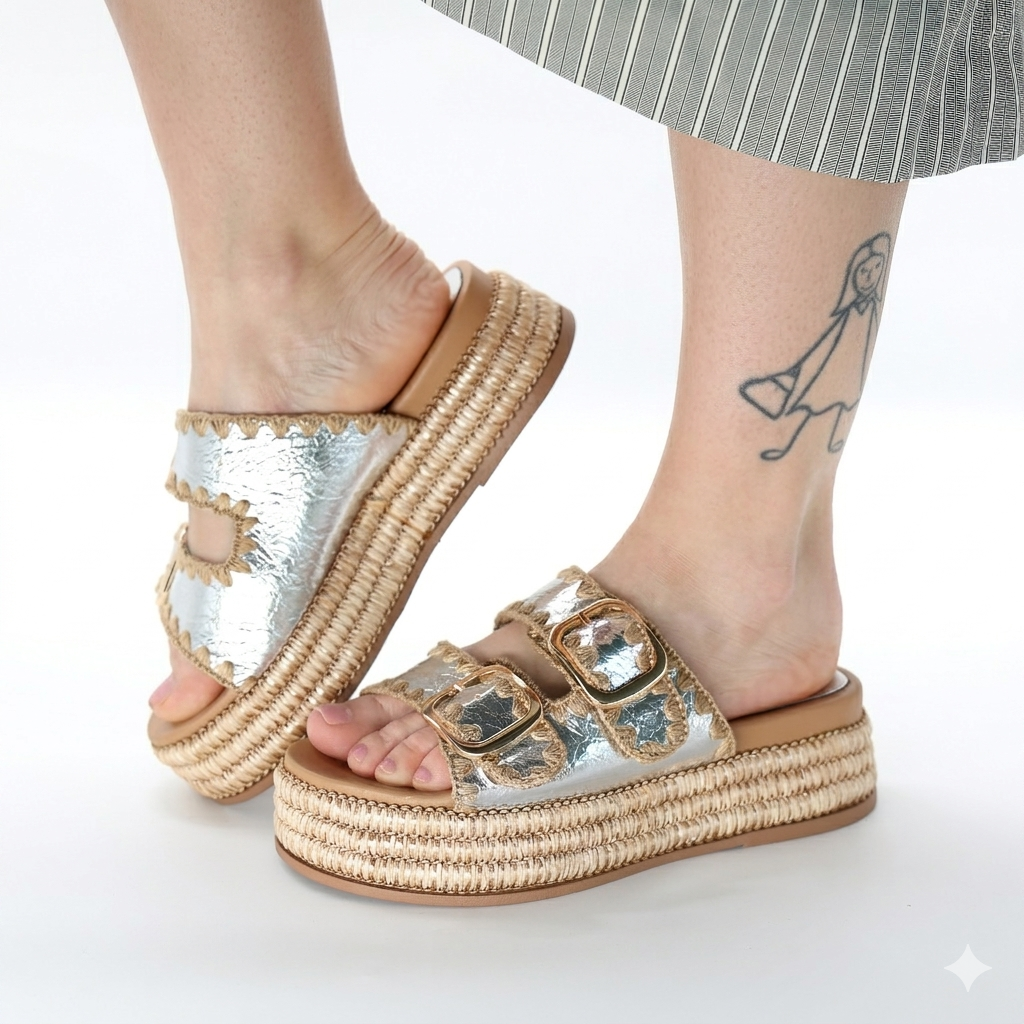 SANDALO FLATFORM CORDA ARGENTO 