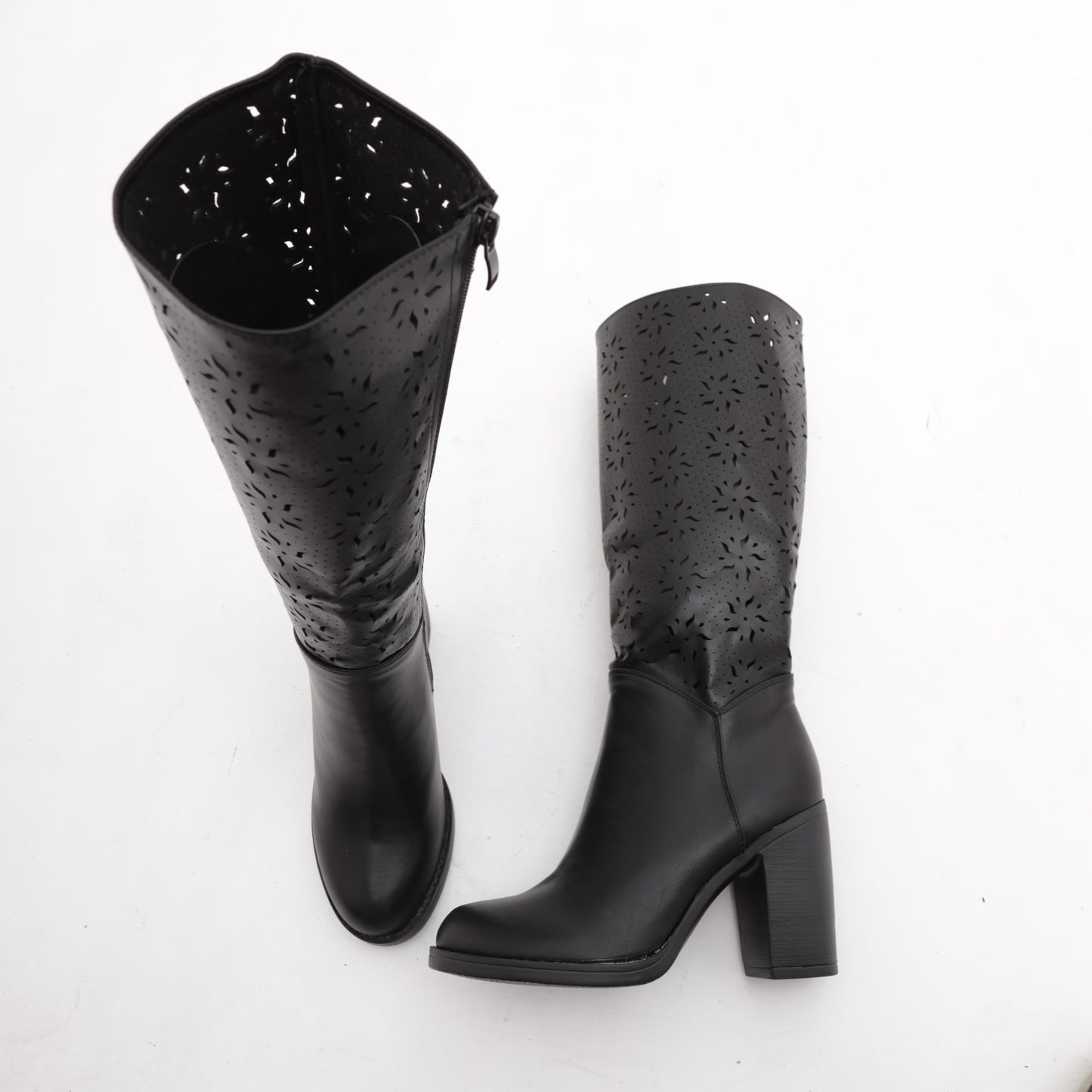 STIVALE TACCO TRAFORATO FIORE  NERO<BR/> 