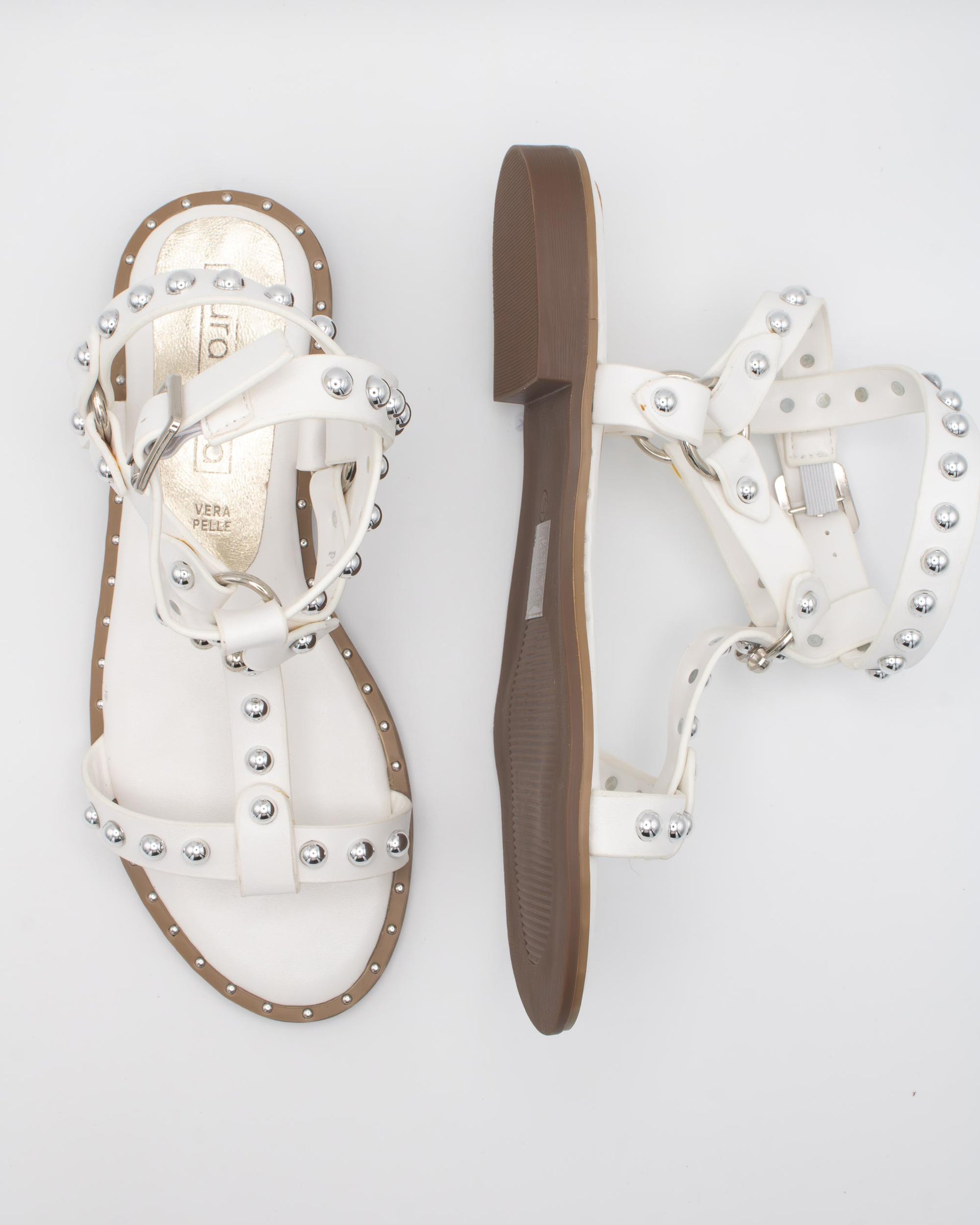 SANDALO FLAT BORCHIE ANELLO BIANCO 