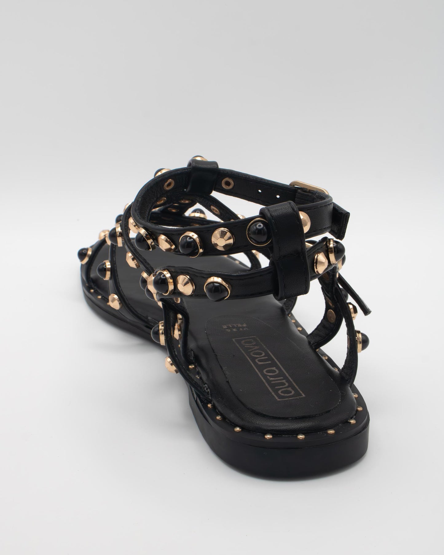 SANDALO FLAT GABBIA BORCHIE NERO 