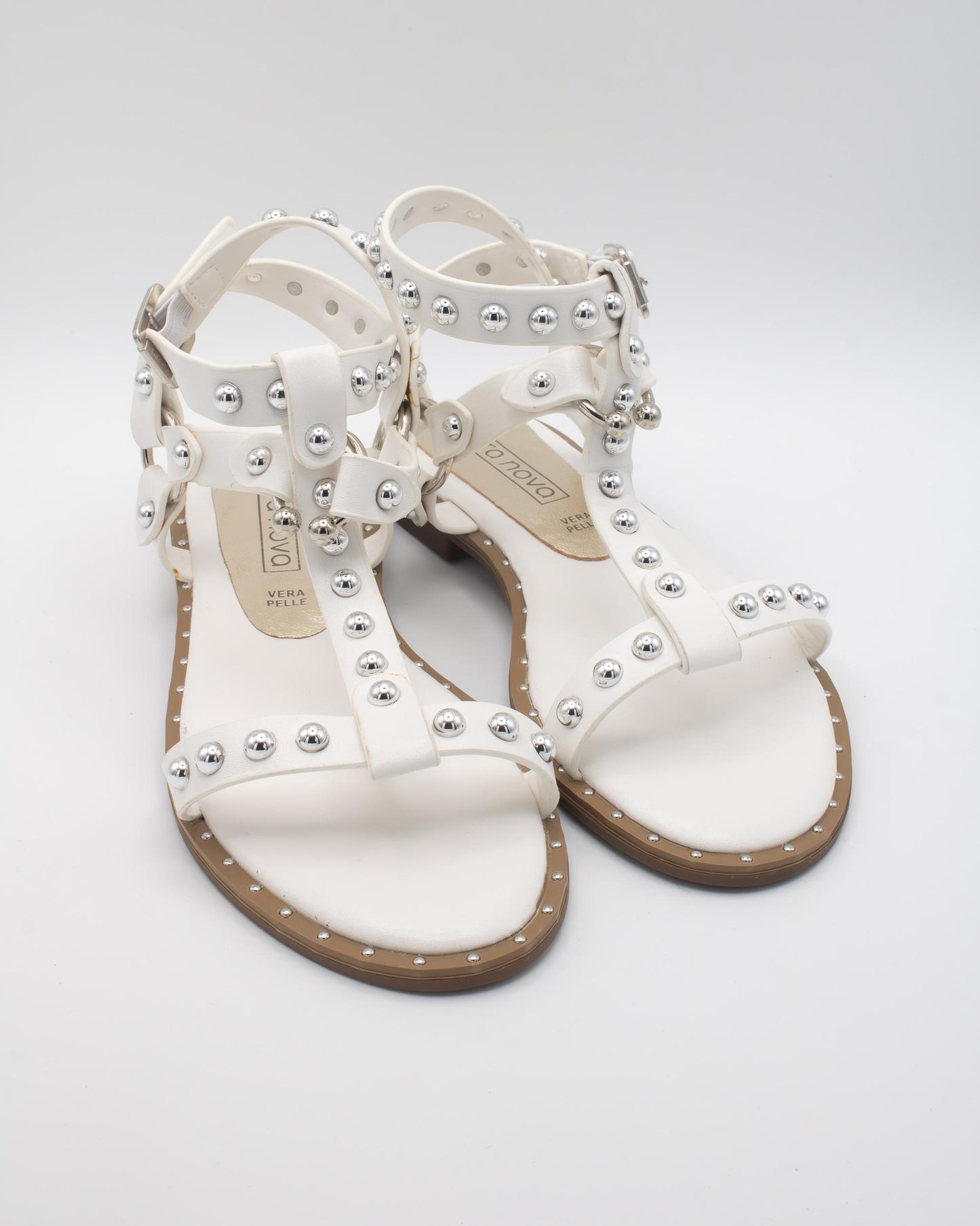 SANDALO FLAT BORCHIE ANELLO BIANCO 
