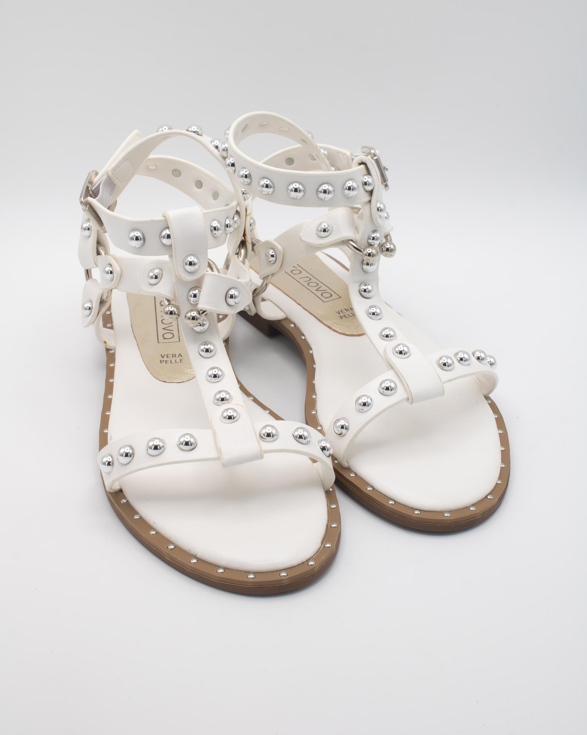 SANDALO FLAT BORCHIE ANELLO BIANCO 