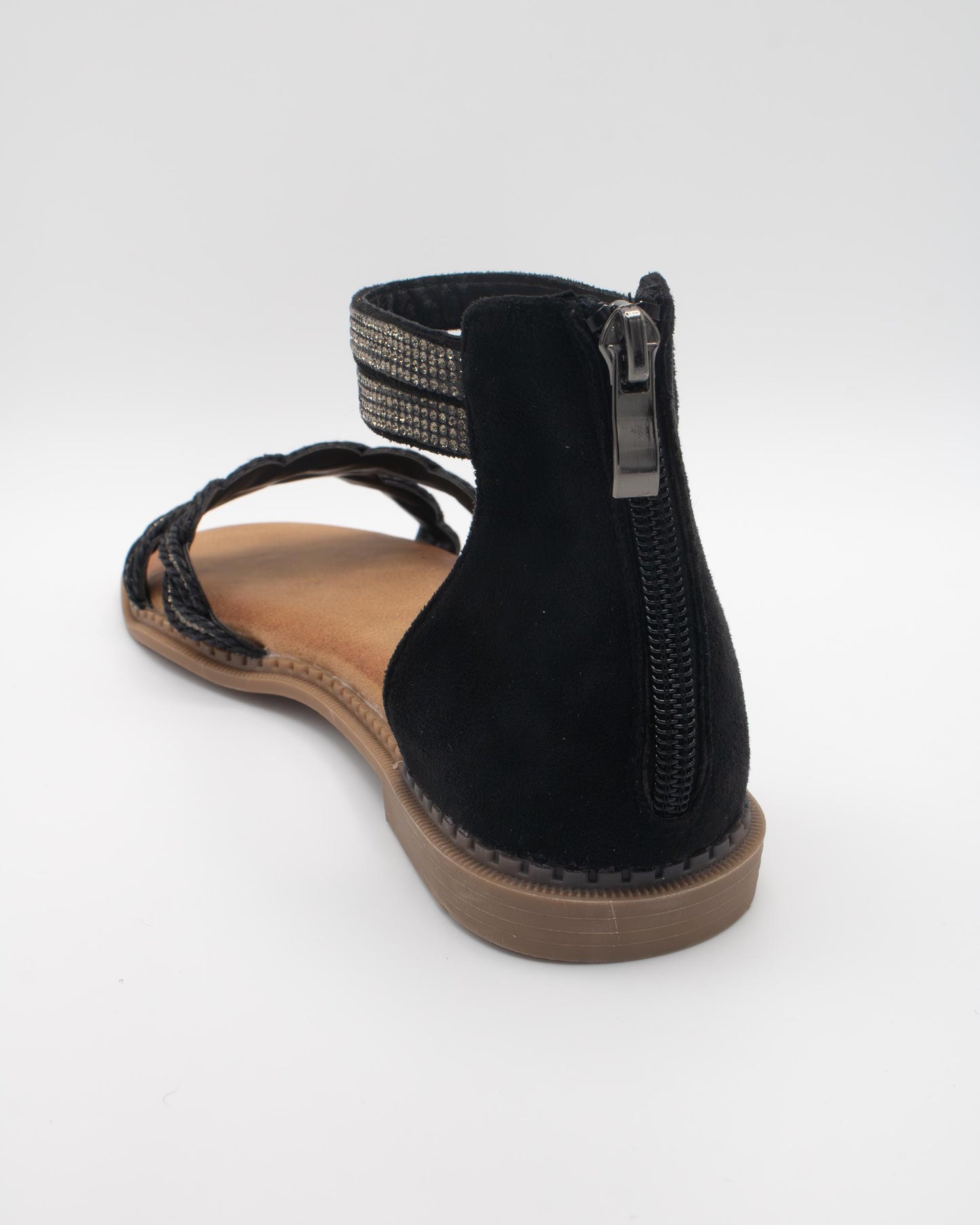 SANDALO FLAT INTRECCIATO STRASS NERO 