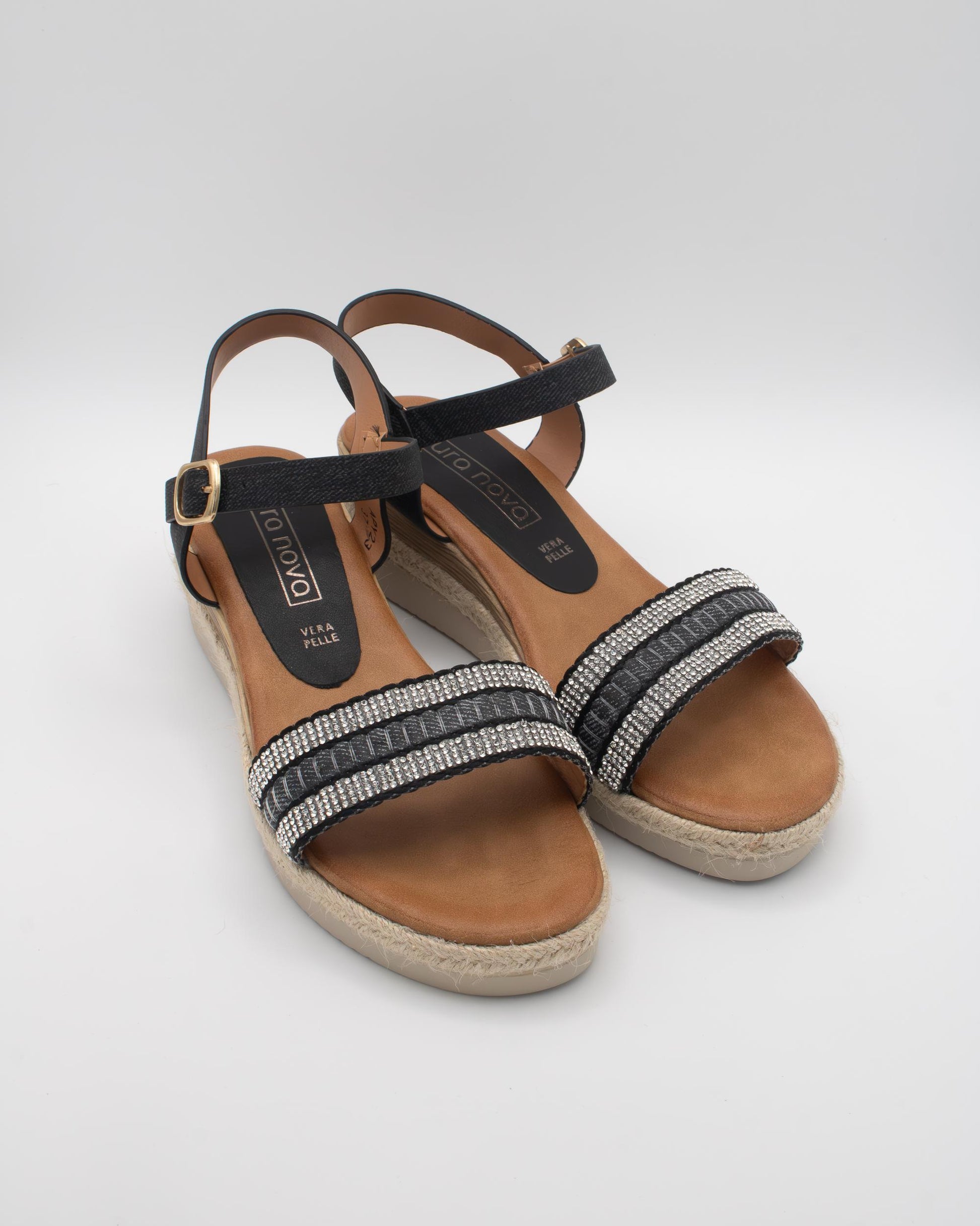 SANDALO ZEPPA TESSUTO STRASS NERO 